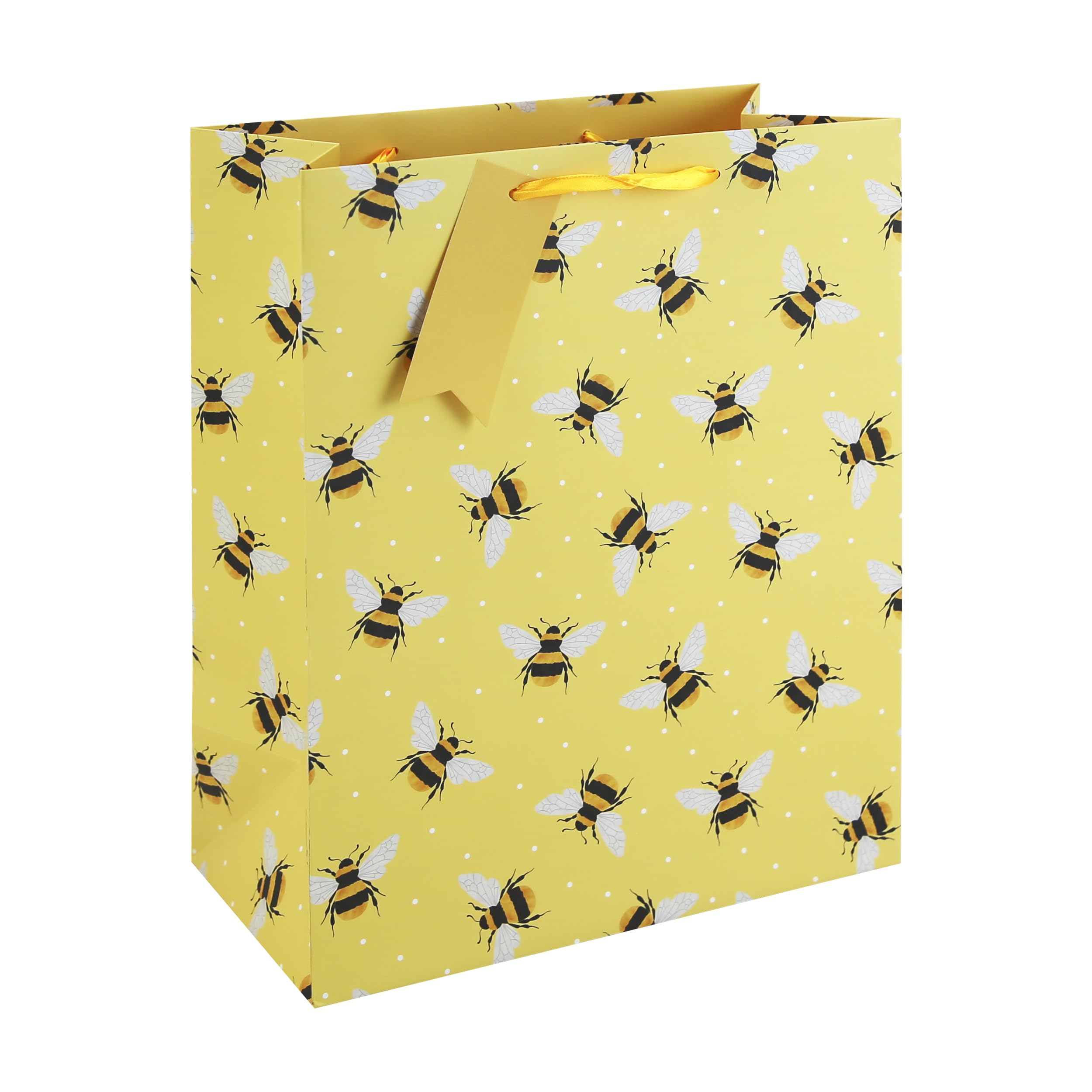 Eurowrap Bee Print Large Gift Bags Pack of 6 – Yellow Present Bags with Bumblebee Pattern, Silk Handles & Tags – Gift Bags for Girls, Women, Birthday, Mother’s Day & Valentine’s Day