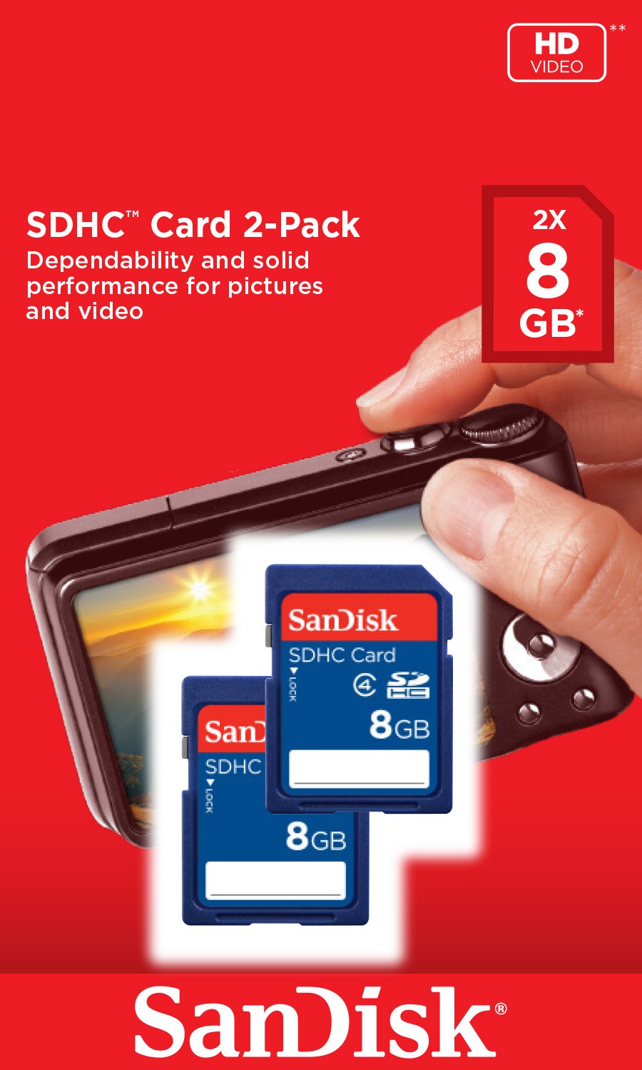 SanDisk Scheda di Memoria SDHC 8 GB, Classe 4, Confezione da 2 Pezzi