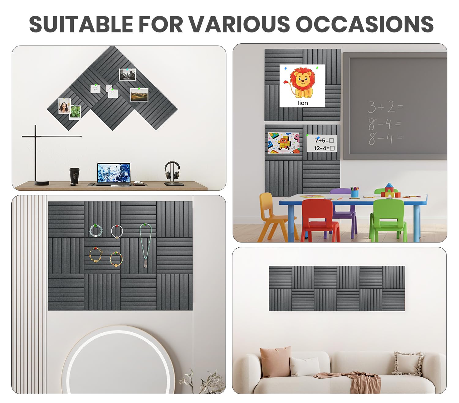 Große Filz-Korkplatte Alternative 90 x 60 cm Pinnwand Bulletin Board für Zuhause, Büro, Küche, Fotos, Memos – 6er-Pack Abnehmbare Filz-Wandfliesen mit 20 Pinnnadeln – Dunkelgrau