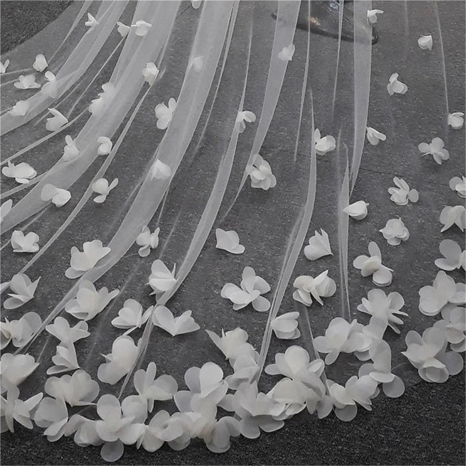 Brautschleier Weißer Langer Kathedralen-Hochzeitsschleier Mit 3D-Blumen, Floraler Spitze Und Blütenblättern, Braut-Hochzeitszubehör(WHITE,250cm)