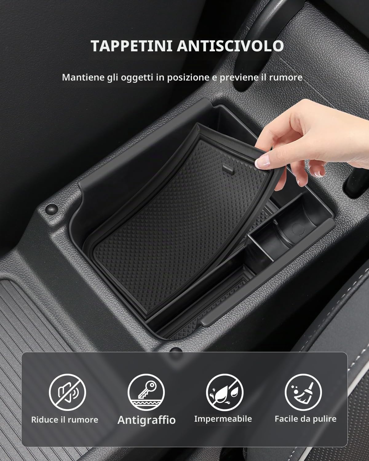 (6 Pezzi Vano Portaoggetti per VW Golf MK8 GTI GTE GTD 2020-2025 | Organizer Console Centrale, Organizer Bracciolo, Organizer Vassoio per Maniglia Porta, Materiale ABS, con Tappeti Antiscivolo