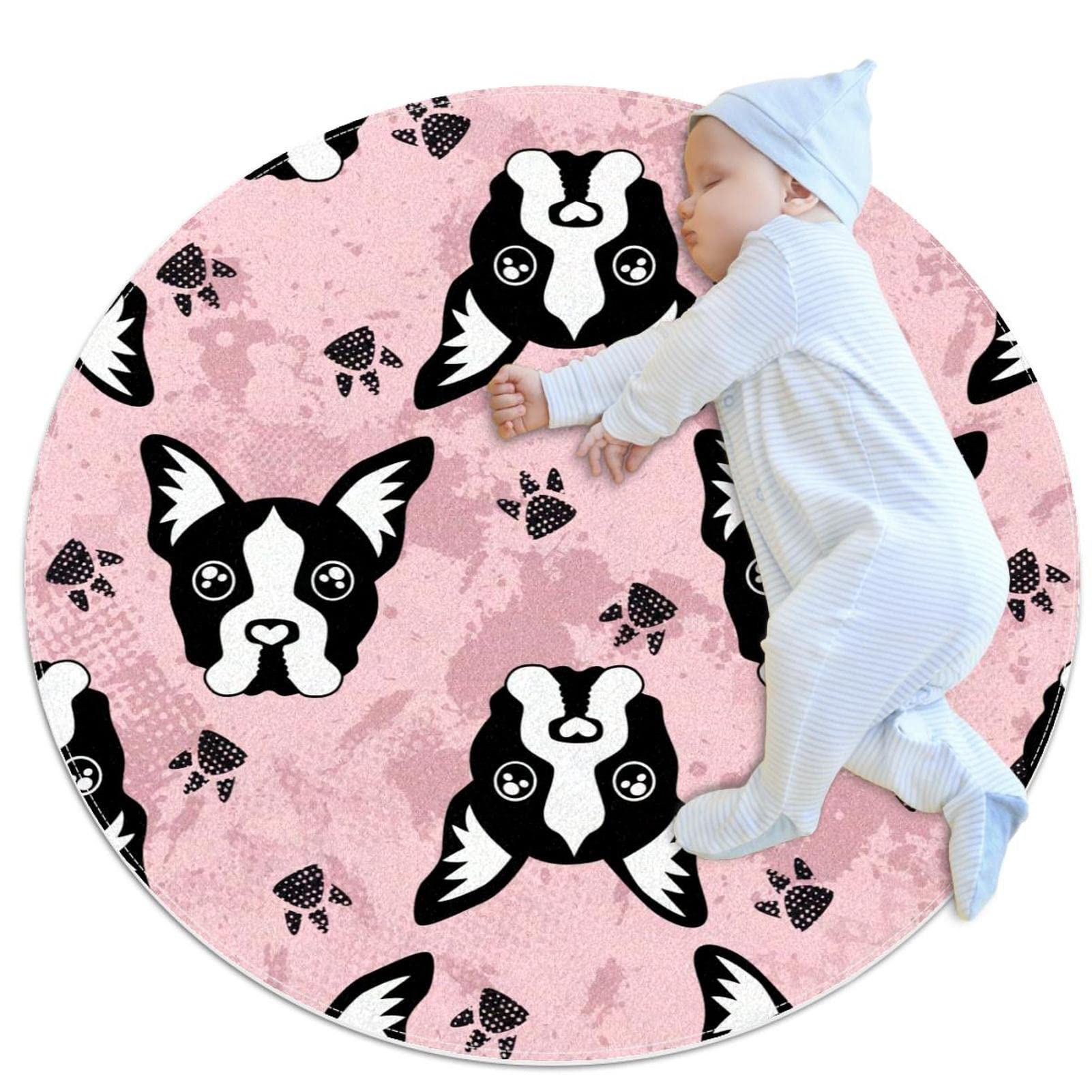 Alfombras perros lindos bulldog alfombra redonda para niños y niñas zona de juegos infantil JDEZ