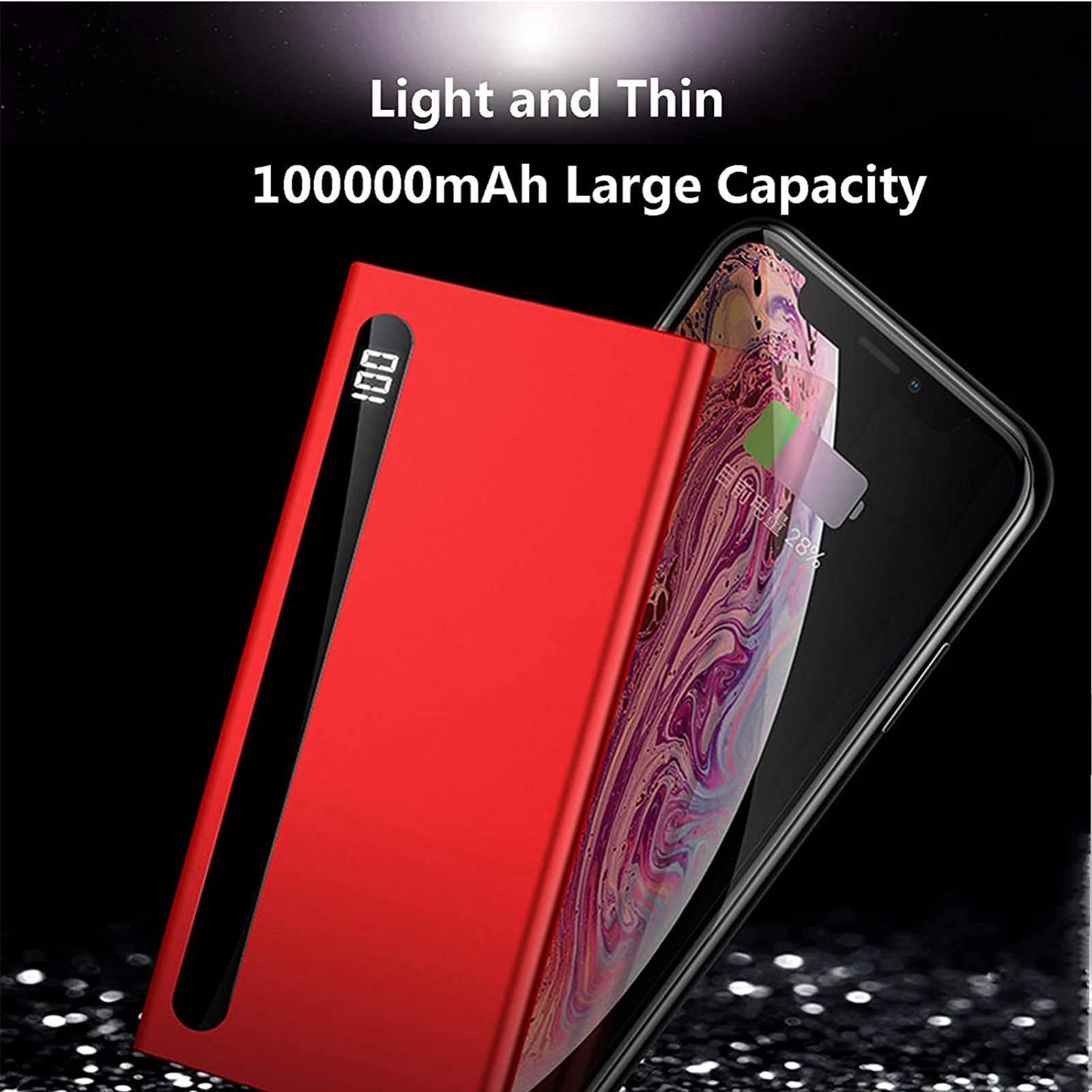Móvil Portátil Batería Externa Cargador Portátil Power Bank 100000Mah, Paquete De Batería Externa para Teléfono Celular con 2 Salidas Y 2 Entradas Y Pantalla LCD Powerbank Compatible con Tab