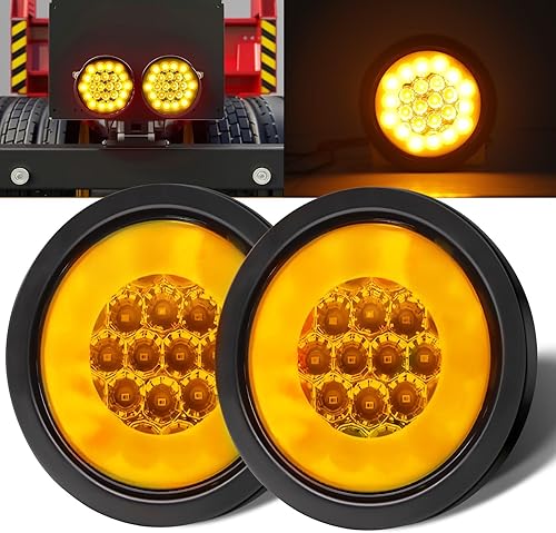 Miniatura 7 de Ourbest Luces traseras LED para remolque, 4 pulgadas, 24 luces LED de freno de marcha atrás, luces de freno de doble color para caravana,