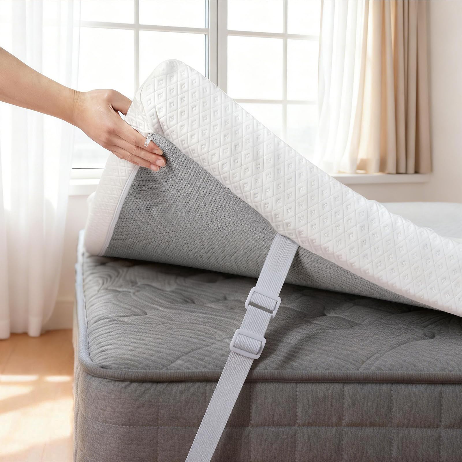 4 Inch Memory Foam Mattress Topper with Cooling Gel, Charcoal-Infused Foam and Washable Non-Slip Cover (Double 190x135x10cm)