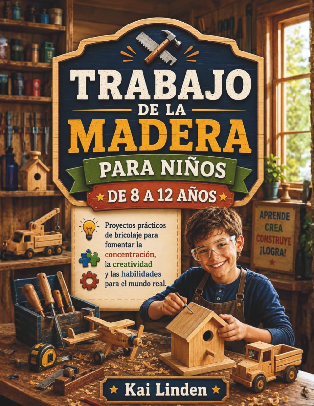 TRABAJO DE LA MADERA PARA NIÑOS DE 8 A 12 AÑOS: Proyectos prácticos de bricolaje para fomentar la concentración, la creatividad y las habilidades para el mundo real.