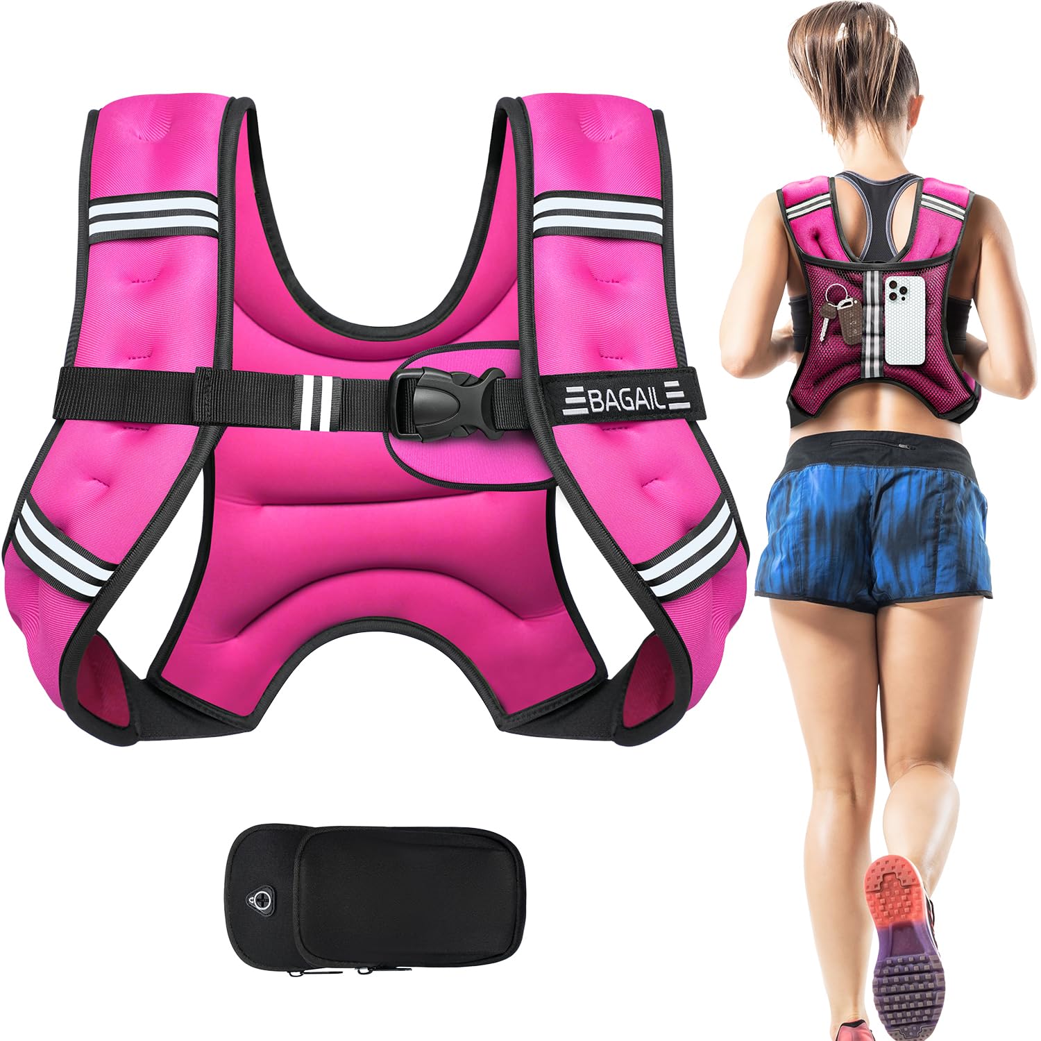 BAGAIL Chaleco con peso para entrenamiento de fuerza, chaleco con 3 kg talla ajustable, banda reflectante y bolsillo práctico, ideal para entrenamientos, yoga y aeróbicos.