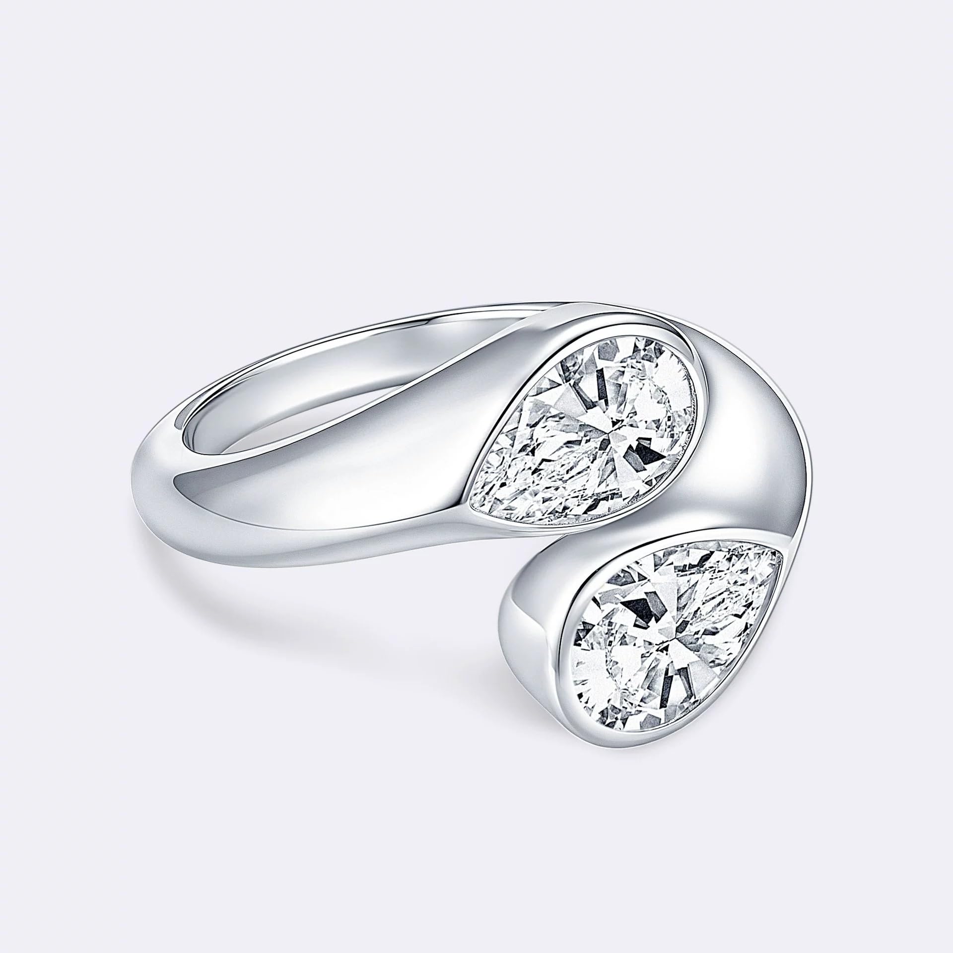 Anello Unisex in moissanite Placcato Oro a Fascia Aperta Geometrica | Anello in rame regolabile e impilabile Ideale come anello di fidanzamento fede o regalo per donna da indossare tutti(Silver)