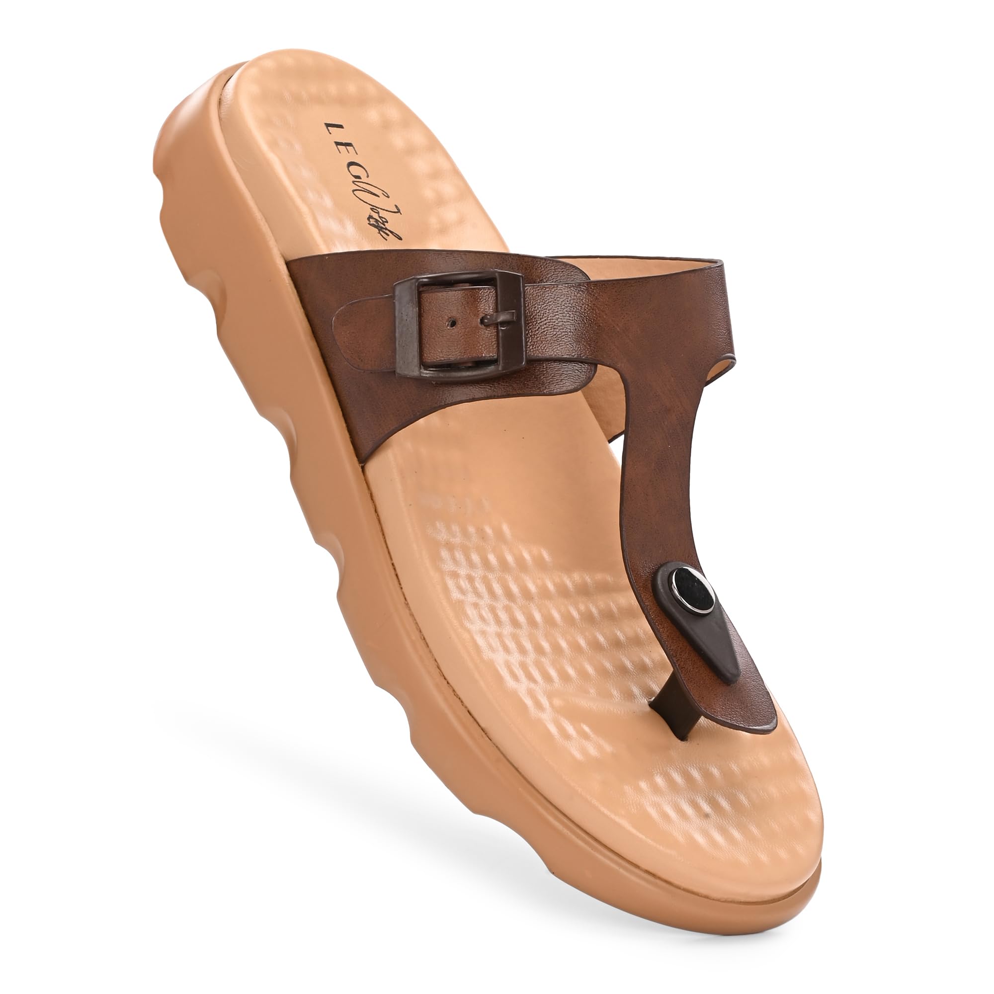 Women's Orthopaedic T-Strap Thong Sandal | Acupressure Massage Footbed | EVA Cushioned Platform Sole | Doctor Arch Support | Adjustable Buckle Strap | Diabetic Friendly Flat Sandals for Women | UK 3–8 | Brown, Tan, Pink-image-18