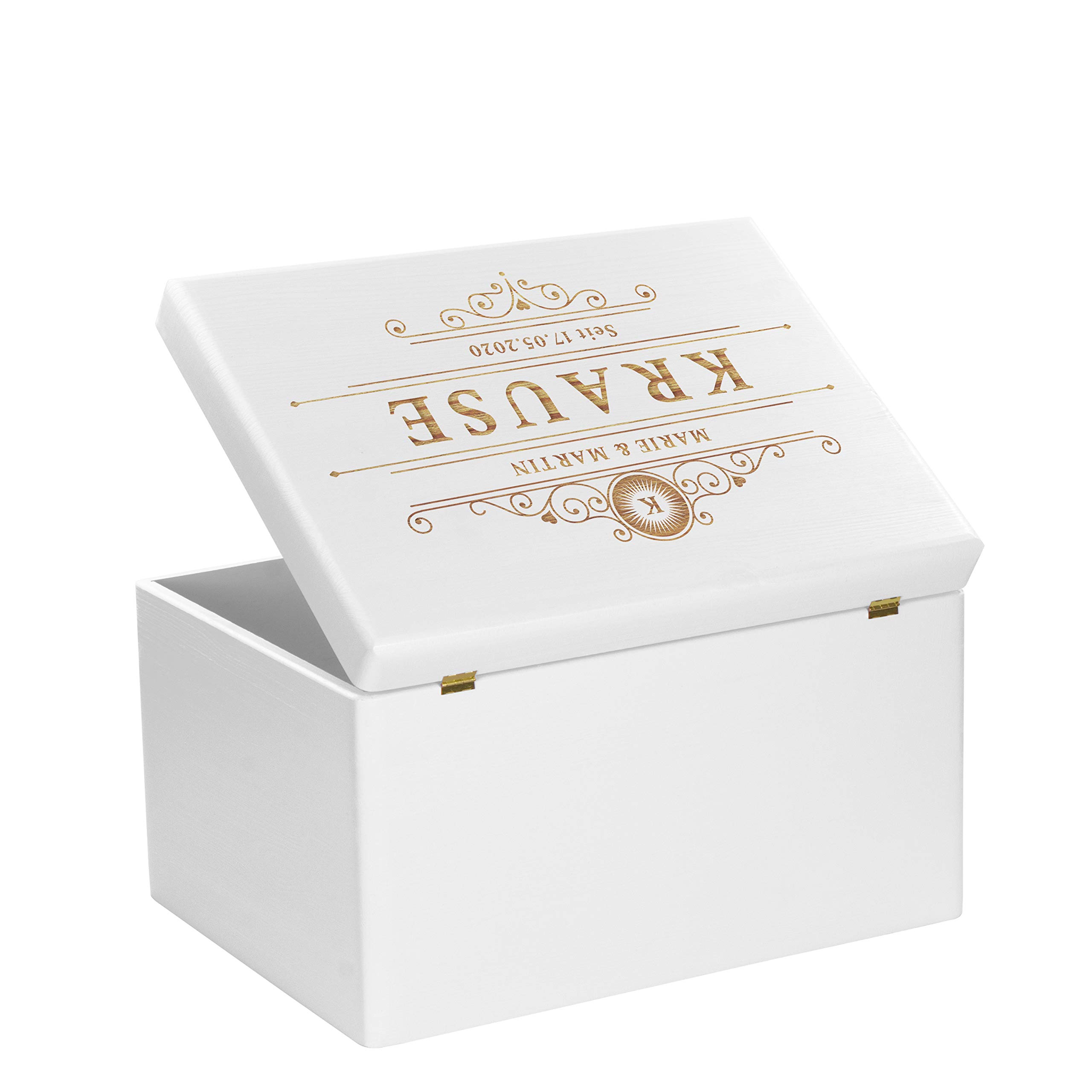 LAUBLUST Holzkiste Personalisiert zur Hochzeit - ca. 40x30x24cm, Weiß, Ranken Gravur | Erinnerungsbox & Geschenkkiste, FSC®