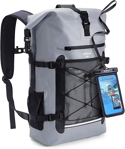 Miniatura 10 de ECOHUB Mochila impermeable para mujeres y hombres, bolsa seca resistente de 30L con cierre enrollable para viajes con funda impermeable IPX8 para