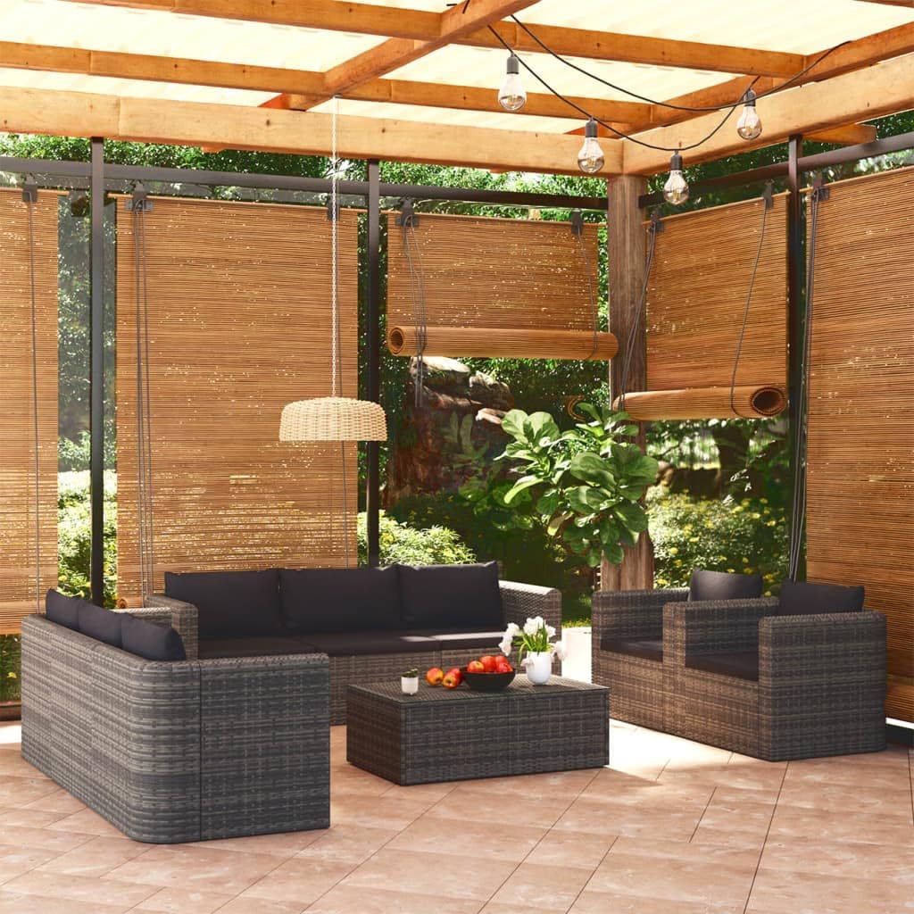 vidaXL Patio Lounge Set 9 Piece, Patio Furniture Set for Outdoor, Sectional Sofa with Cushions, Coffee Table, Scandinavian Style, Poly Rattan Gray
