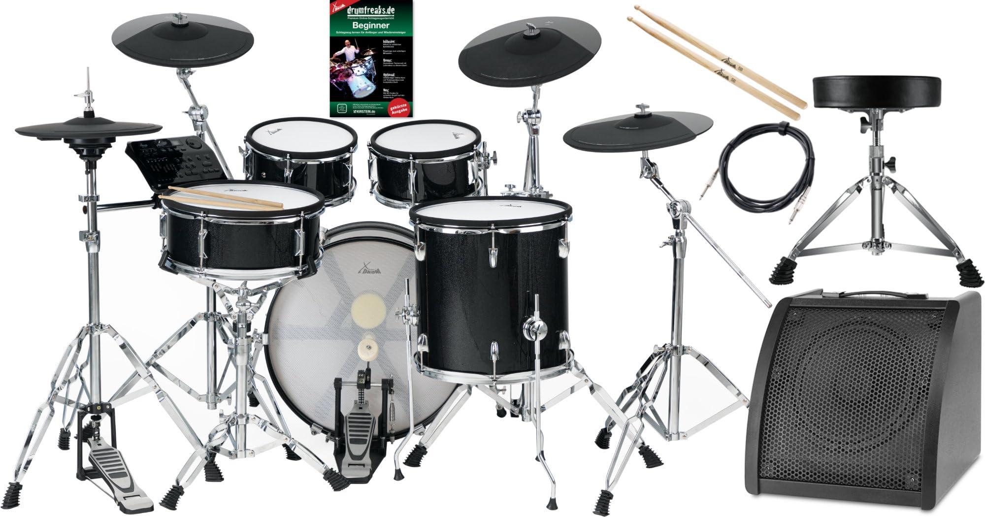XDrum DD-670 Mesh E-Drum Kit Live Set, 1x pad de caja dual zona 14"x5 | Batería electrónica con doble capa de Mesh Heads, 1x pad de bombo 20"x12", 2x pads de tom dual zona 10"x5", Módulo, 5 kg