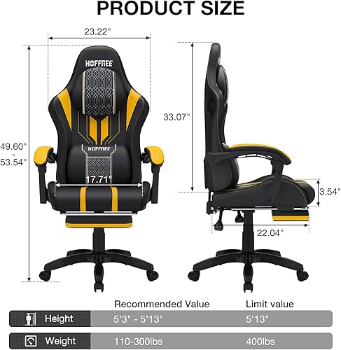 Miniatura 3 de HOFFREE Silla de Juego LED con Masaje y Altavoces, Silla de Videojuego Grande y Alta con Reposapiés para 400lbs, Silla de Escritorio de Computadora