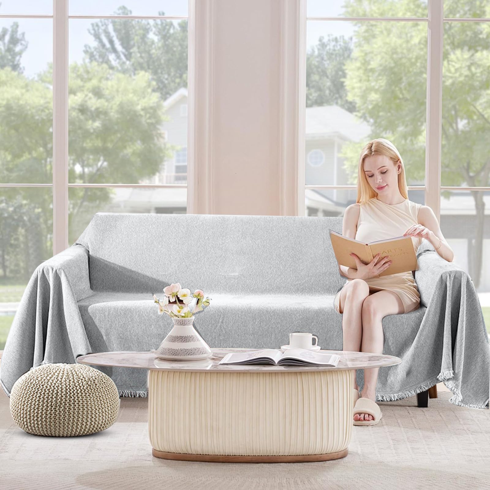 Súper Suave cómodo Manta Manta sofá Mantas Decorativas para sofás Dormitorio Sala de Estar Sencillo Diseño Multifuncional Super Grande Cálida Gruesa Alfombra de sofá 180 * 420cm Gris Claro