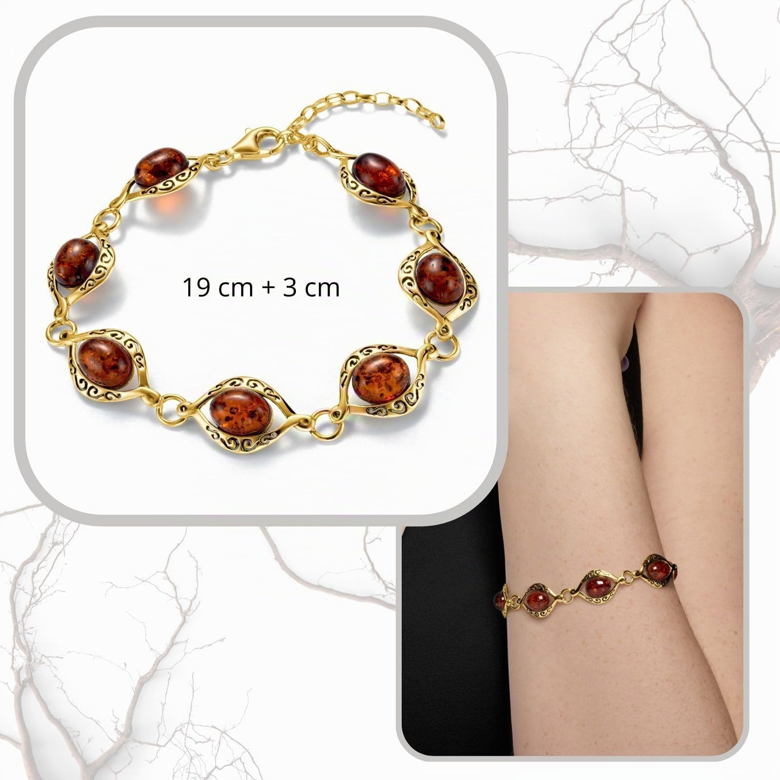 Copal Damenarmband Aus Bernstein Mit Vergoldetem Sterlingsilber Und Flexibler Länge