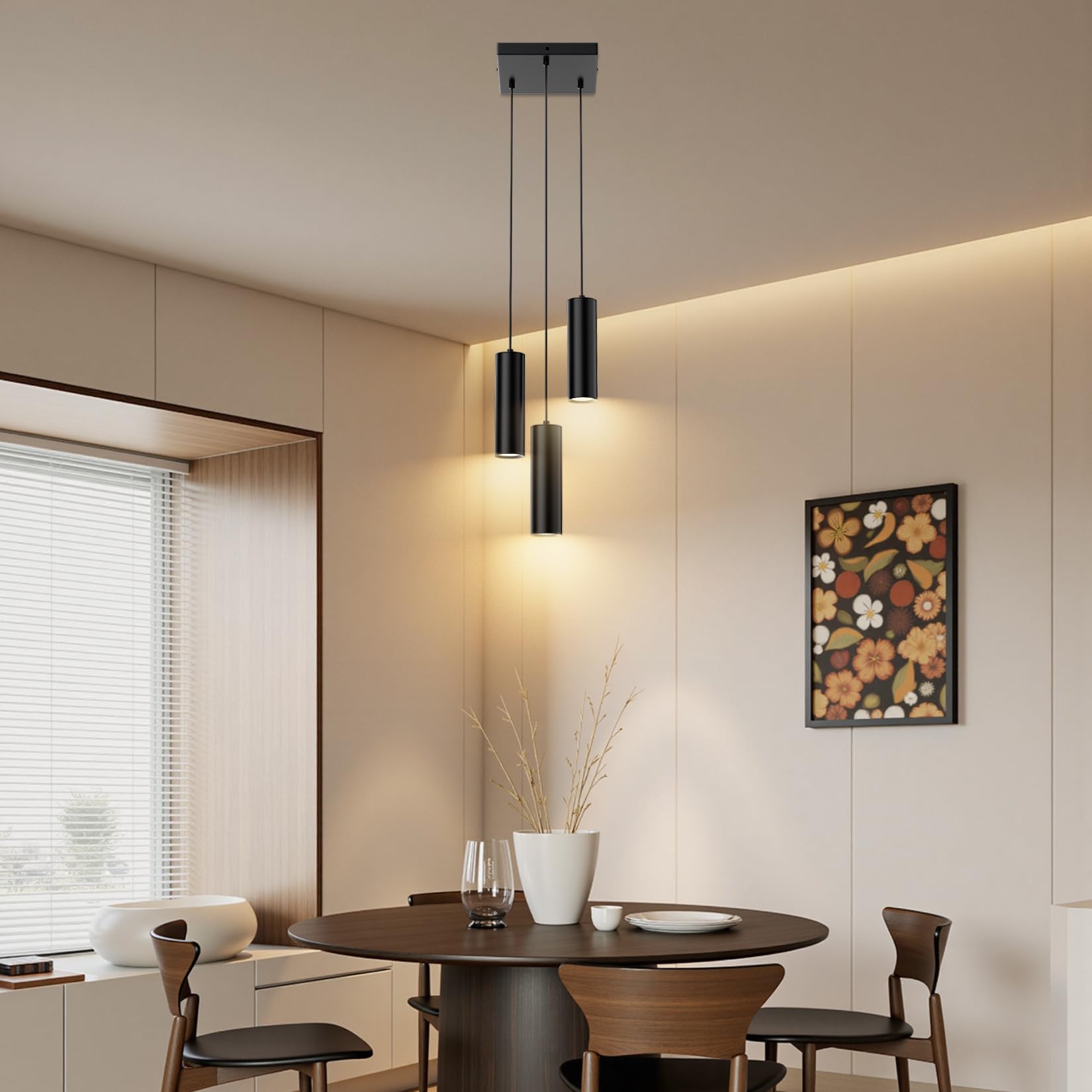 Klighten Suspension Luminaire Cylindre GU10, Lampe Suspension 3 Sopts Moderne pour Salon Chambre Cuisine Table à Manger, Hauteur Réglable, Noir, Ampoule non Incluse