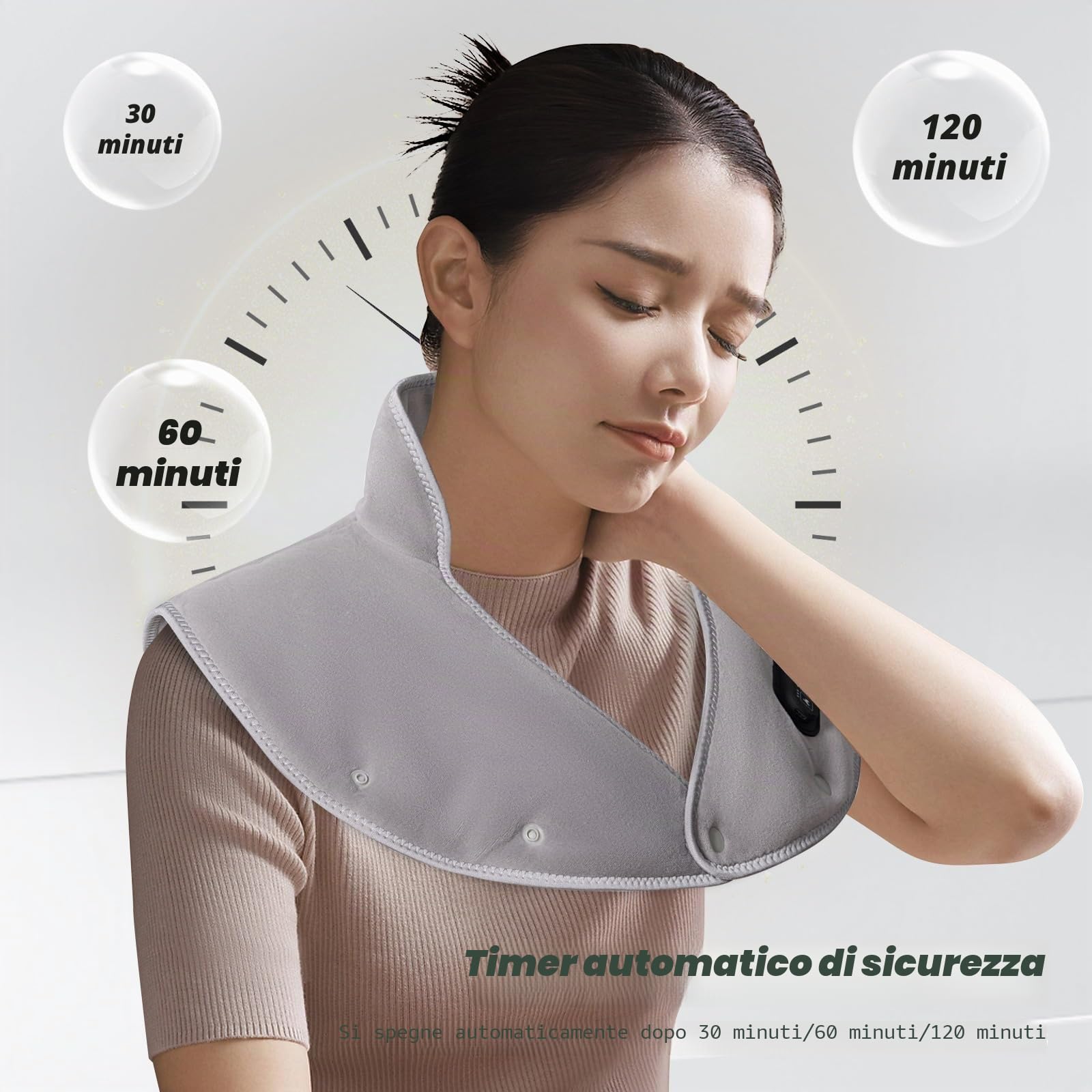 Cuscino termico senza fili per collo e spalle - 3 livelli di temperatura, 3 livelli di vibrazione, 3 timer, ricarica USB - Cuscino termico elettrico portatile, regalo per donne