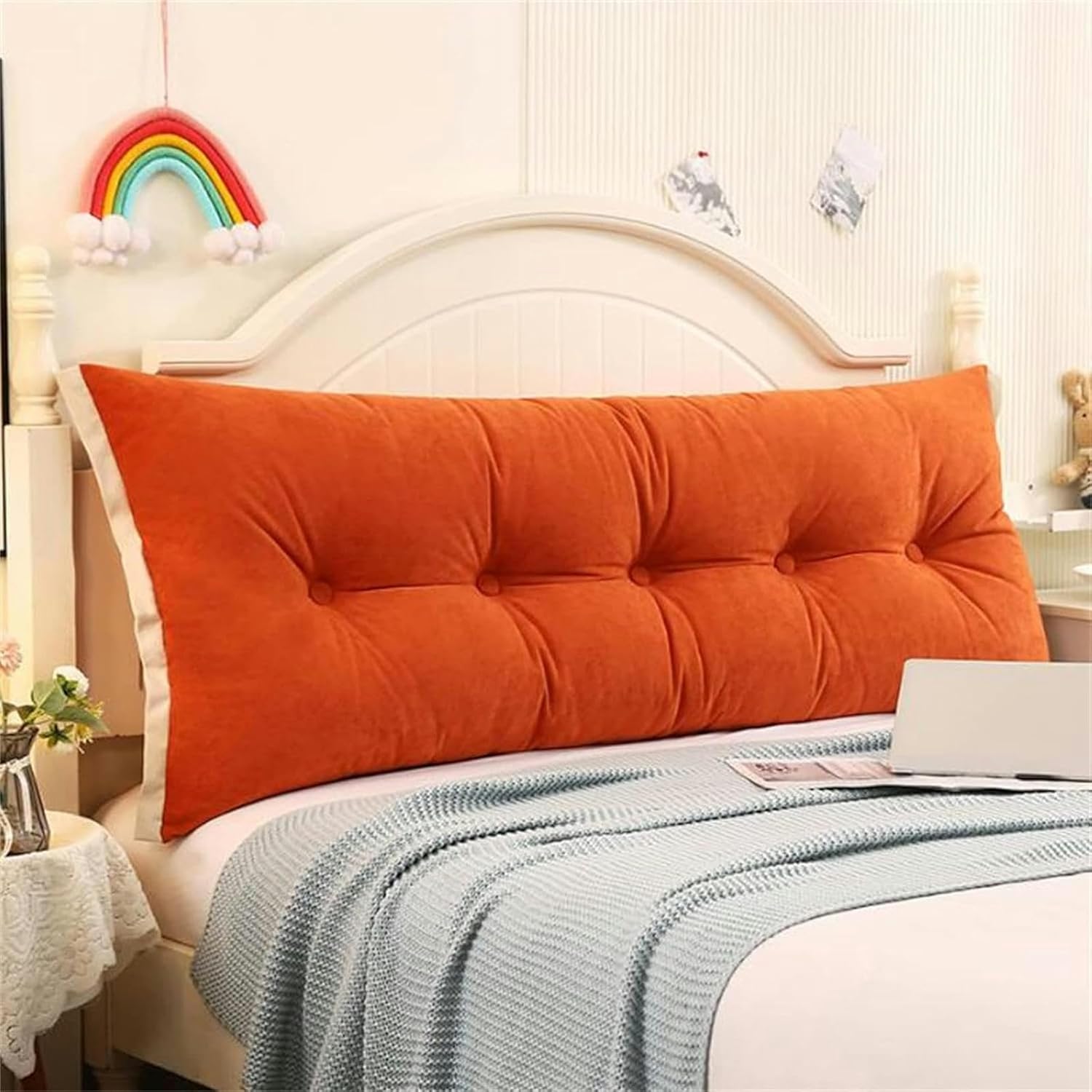 FLTRGO Rectangular Headboard Wedge Pillows Body Positioners Reading Pillow Large Bolster Headboard Backrest King Size Support Cushion for Dorm Room Daybed Bunk Full Size, Orange