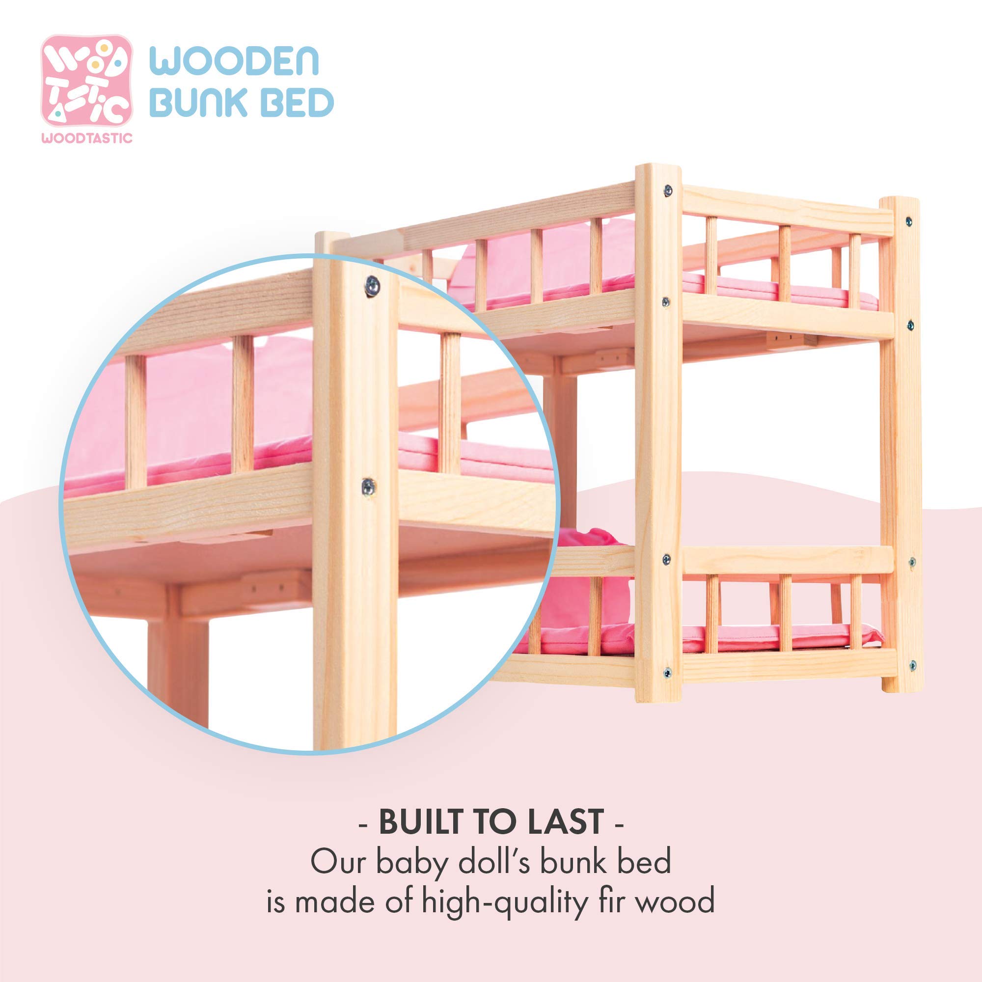 Cama Litera de Madera para Muñecas - Cama para Muñecas hasta 36 cm - Juego Creativo con Muebles de Muñeca
