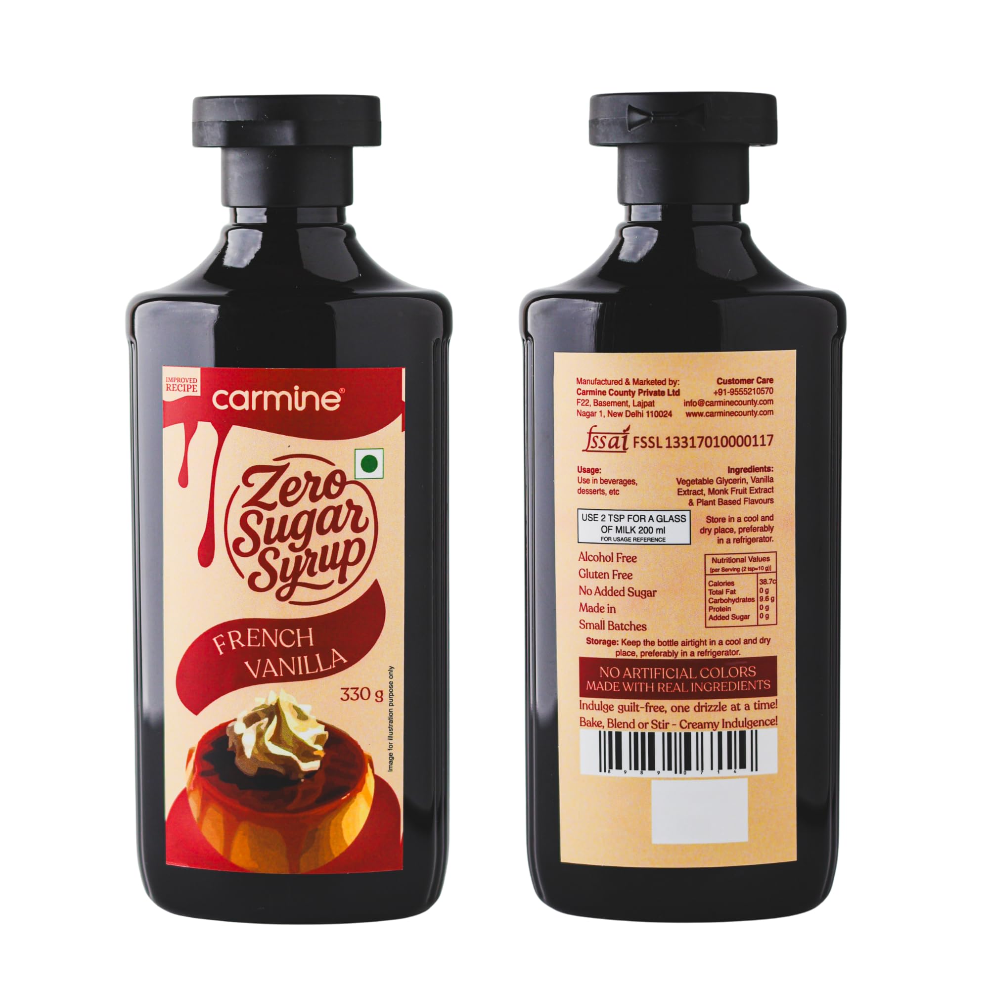 Carmine Zero Sugar French Vanilla Syrup – 330g | New & Improved Recipe | Sweetened with Pure Monk Fruit | Natural, Plant-Based Sweetener | No Added Sugar or Artificial Ingredients | Low Carb, Keto & Diabetic Friendly | Clean Label Flavor Syrup for Coffee & More - Image 7 thumbnail