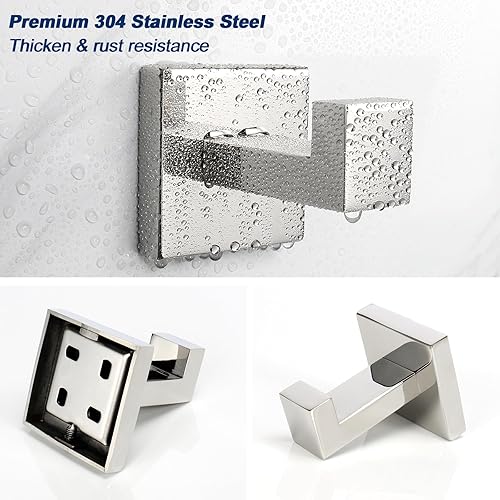 Miniatura 3 de NearMoon Ganchos cuadrados para toallas de baño -SUS304 de acero inoxidable para colgar batas, ganchos resistentes para baño, sala de estar, hotel