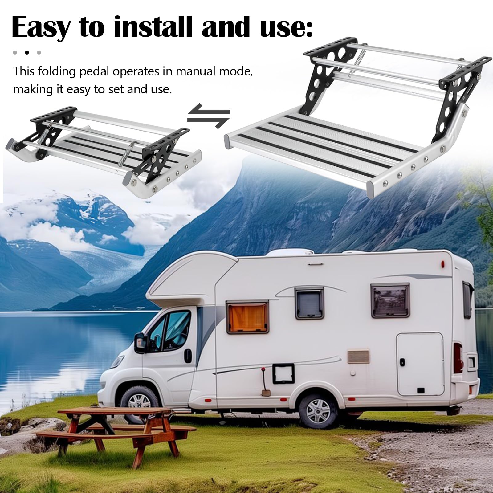 Escalón Para Autocaravana, Escalera De Un Solo Escalón Plegable Manual De Aleación De Aluminio Extensible 50,1 X 47,6 X 18,3cm Pedal Antideslizante Para Autocaravana Rv Remolque De Viaje Caravana