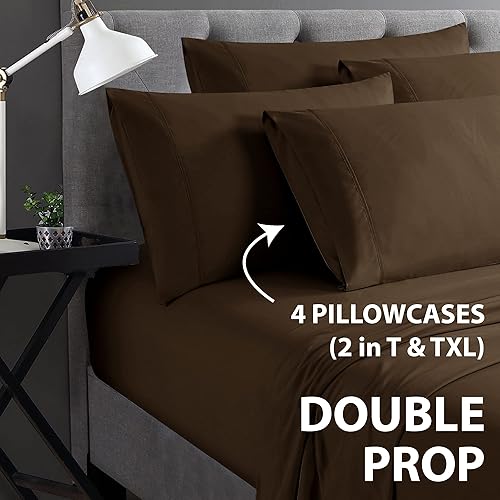 Miniatura 2 de Home Basics - Juego de sábanas de microfibra cepillada ultra suave de 6 piezas de 2.34 ozm, hipoalergénico, tamaño matrimonial, color marrón
