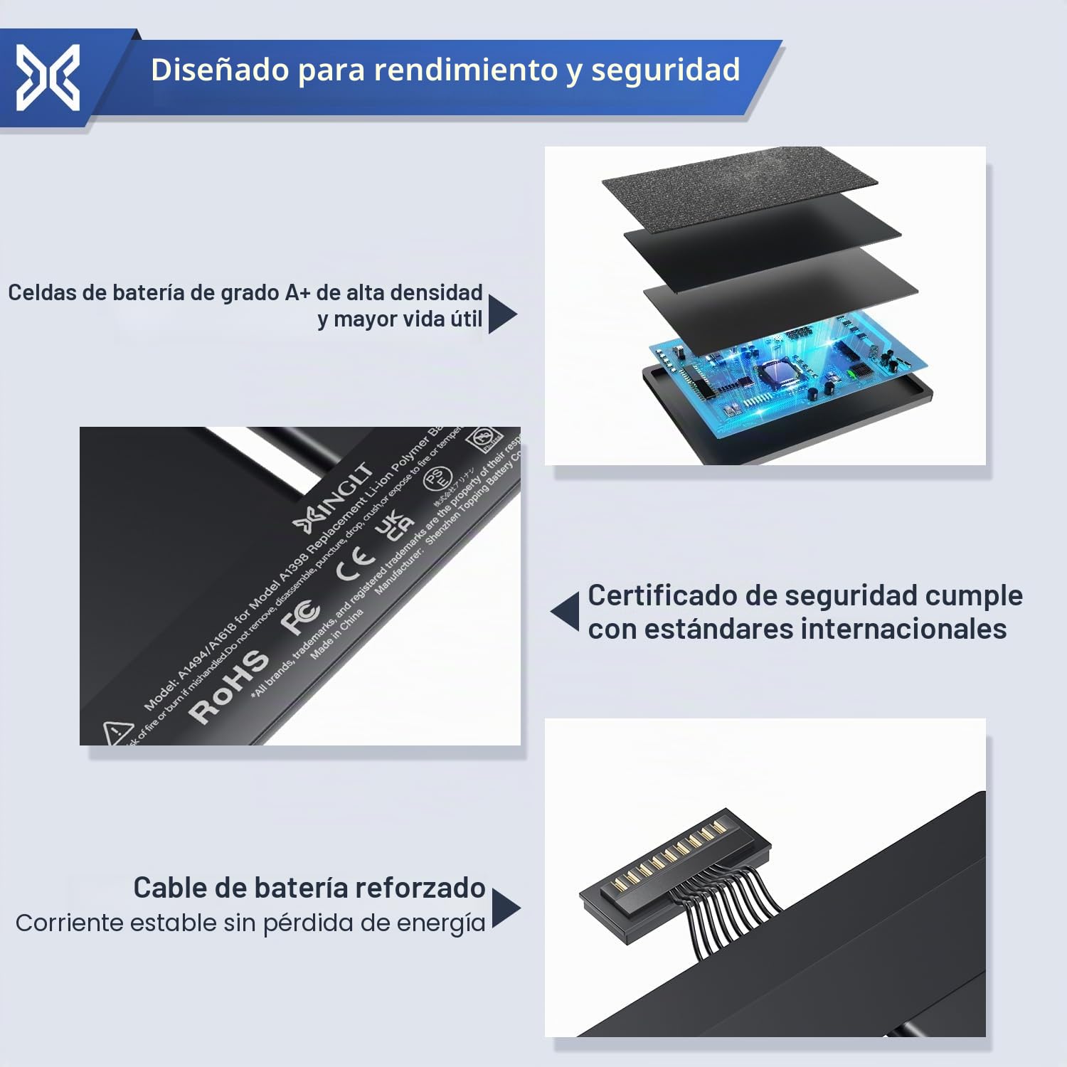 A1398 Batería MacBook Pro de 15 Batería de Repuesto para portátil, A1618 batería A1494 batería de Alto Rendimiento (Finales de 2013, Mediados de 2014, principios de 2015) EMC2674 8440 mAh
