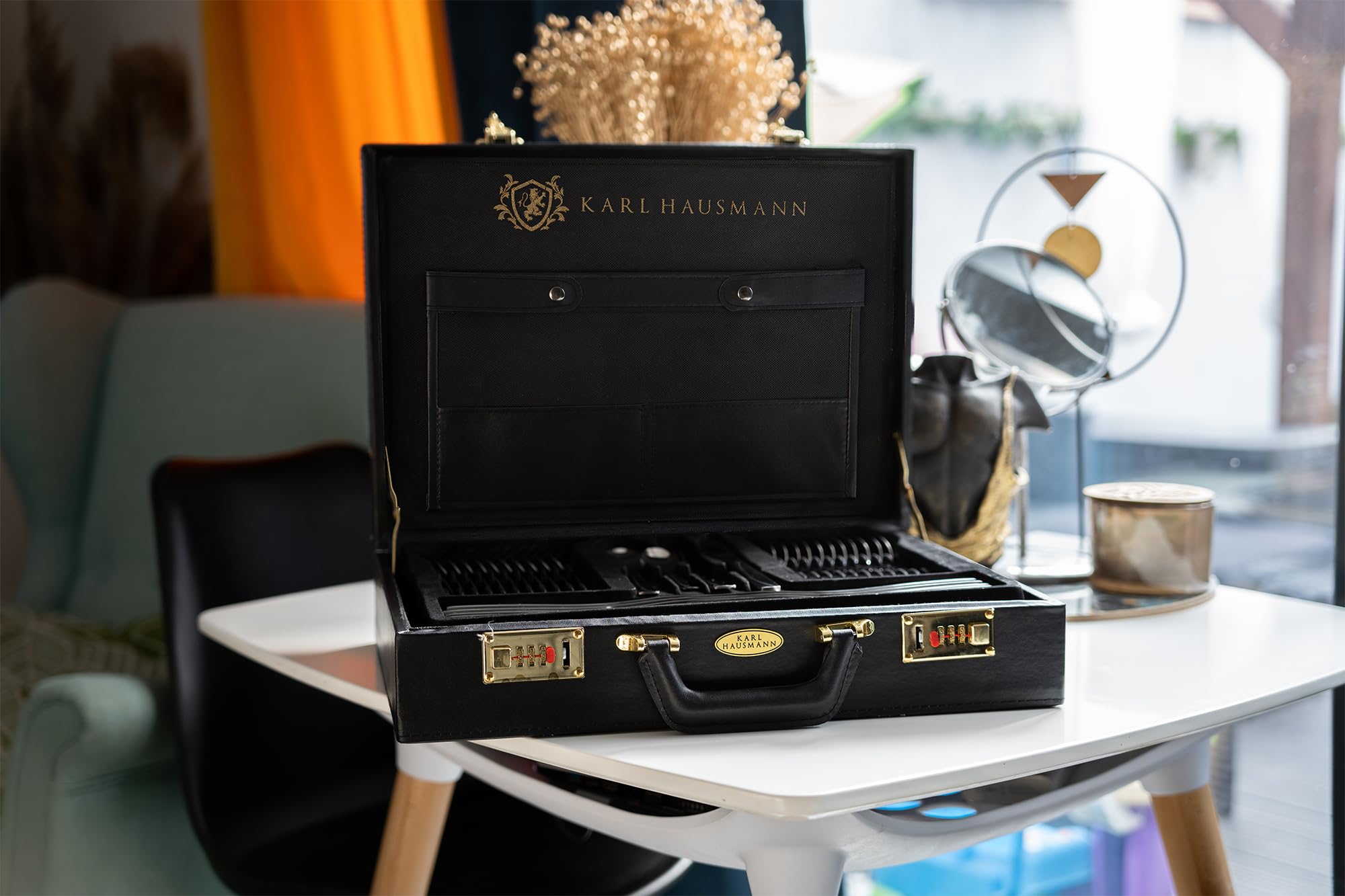KARL HAUSMANN Cubertería 12 Personas, 72 Piezas Acero Inoxidable 18/0 con Maletín - Juego de Cubiertos con Cuchillos Tenedores Cucharas + Utensilios de Servicio, Pulido Brillante, Apto Lavavajillas