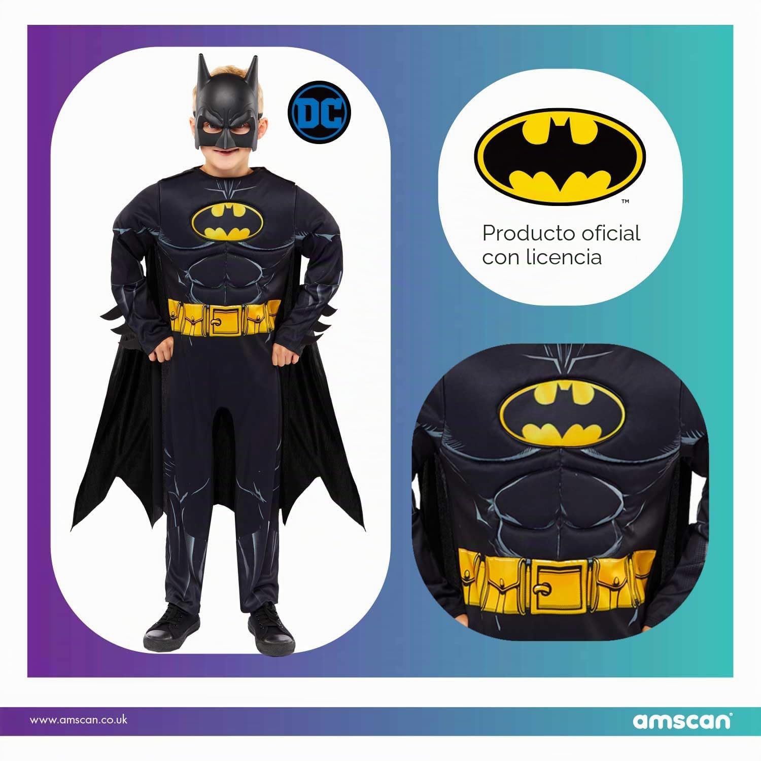 amscan Childs Boys Officially Licensed Warner Bros. Comic Book Batman Fancy Dress Costume