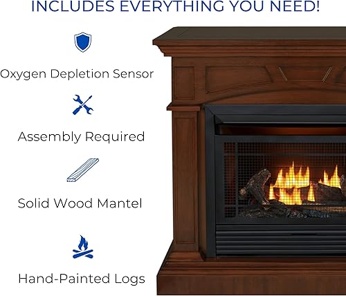 Miniatura 33 de Duluth Forge Sistema de chimenea de gas sin ventilación de combustible dual con chimenea, control remoto, 5 troncos de fuego, uso con gas natural