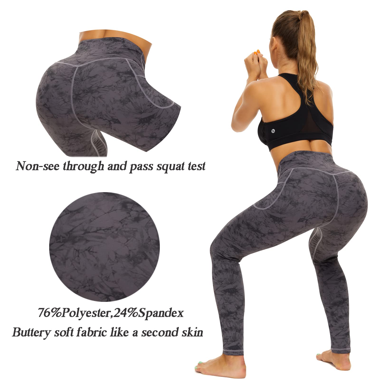 Devirld Leggings para mujer con bolsillos, control de abdomen, pantalones de yoga de cintura alta, leggings de entrenamiento para mujer