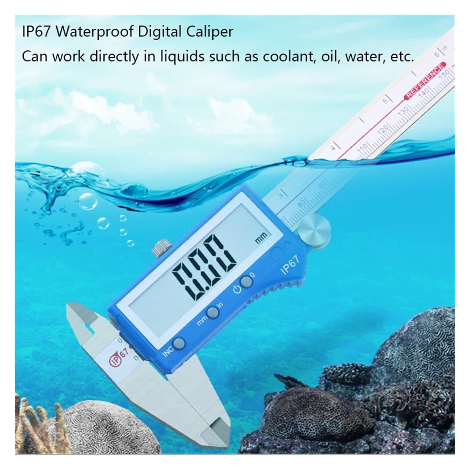 Calibradores digitales, Calibrador digital resistente al agua IP67 a prueba de aceite acero inoxidable alta precisión 0-150 mm(0-150mm)