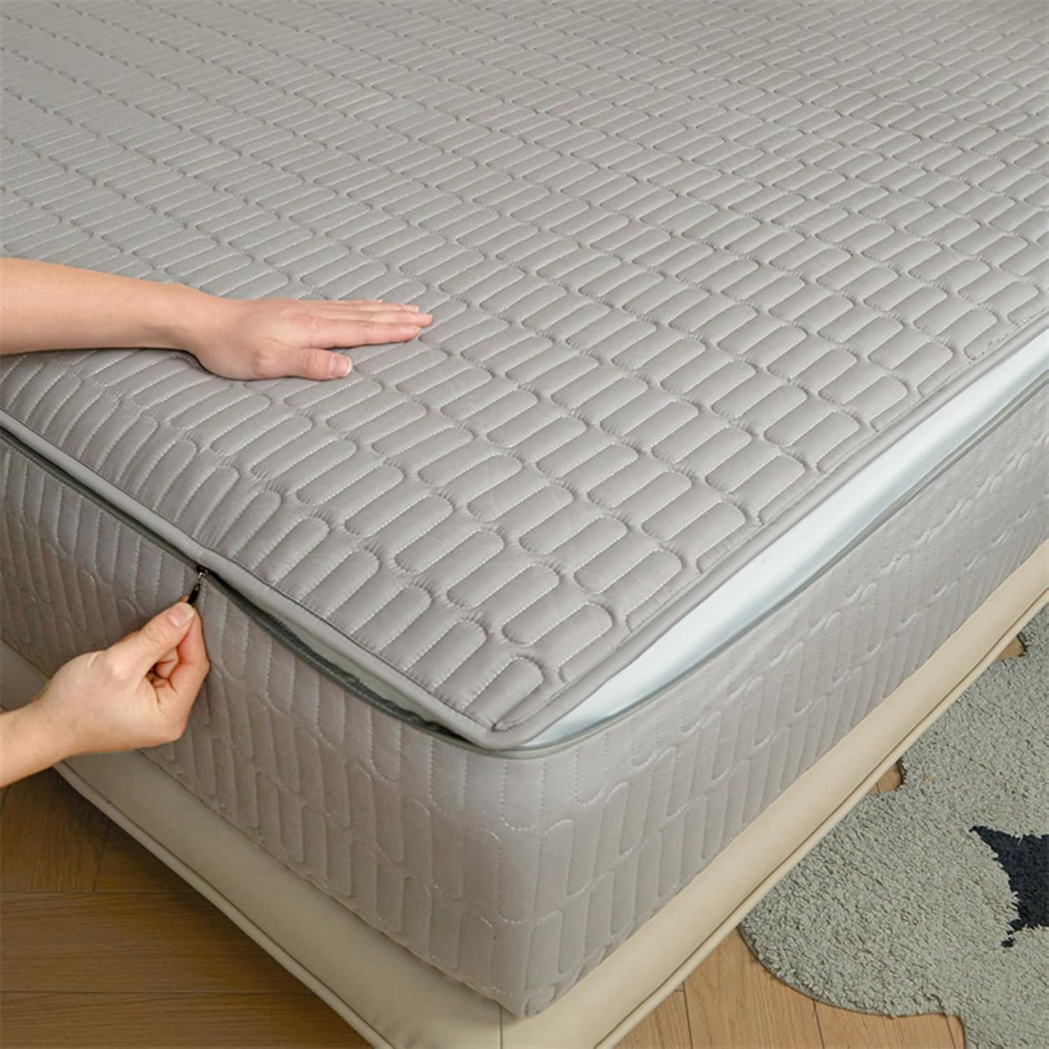 DSSHENGDS Customizable Up Bed Sheets ，Breathable Mattress Encasement Topper ，Premium Zipped Dustproof Mattress Protector ，All Round Protection Mattress Cover-grey- 90x190+22cm