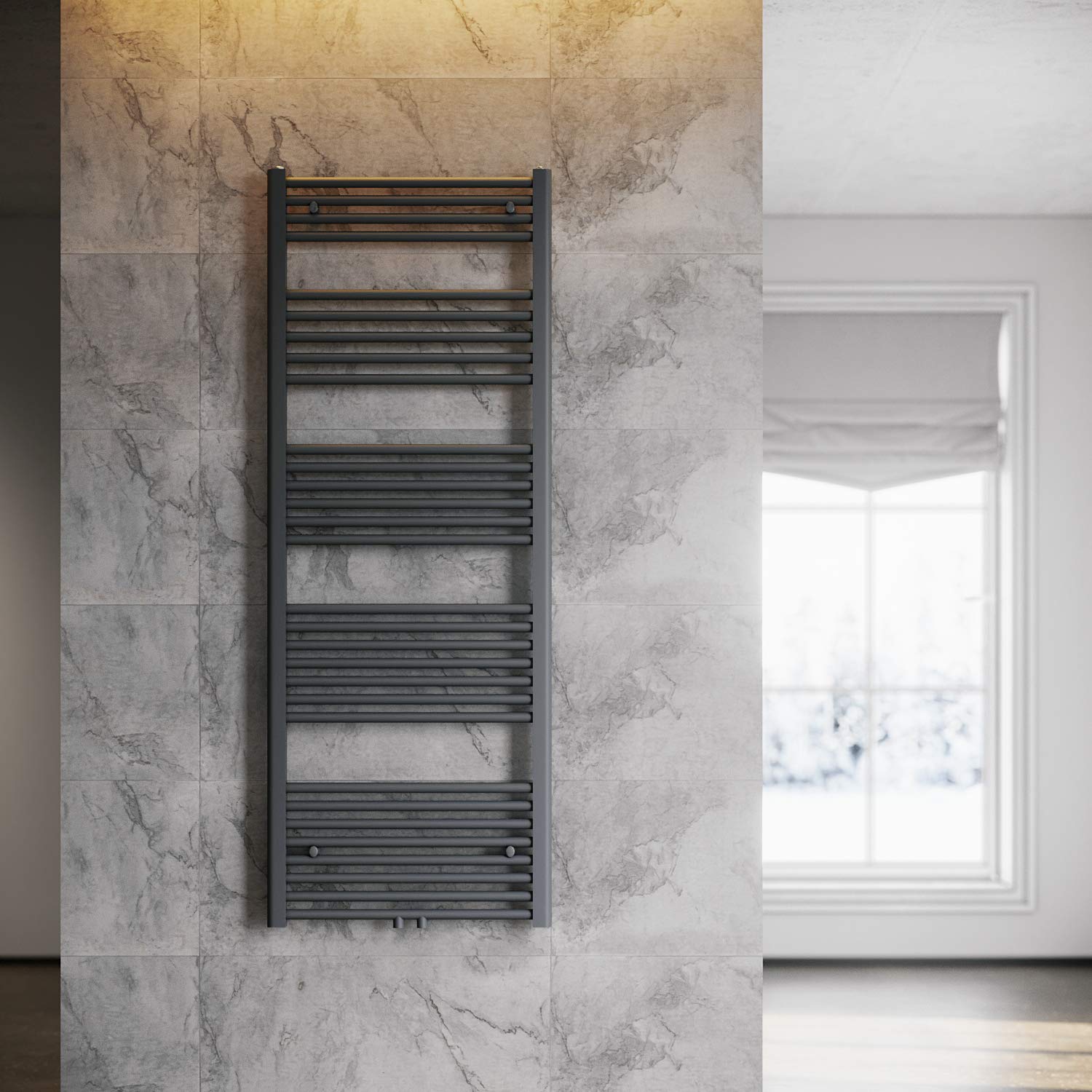SONNI Grzejnik łazienkowy 1600 x 600 mm suszarka na ręczniki antracyt 934 W Design ogrzewacz do ręczników łazienka przyłącze środkowe ogrzewanie