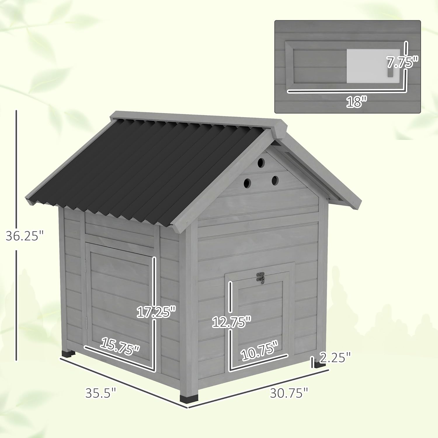 PawHut Duck Coop, Wooden Duck House, Outdoor Small Animal House with Openable Roof, Double Doors, Removable Base for 1-3 Ducks, Chickens, Rabbits, Cats, Light Gray
