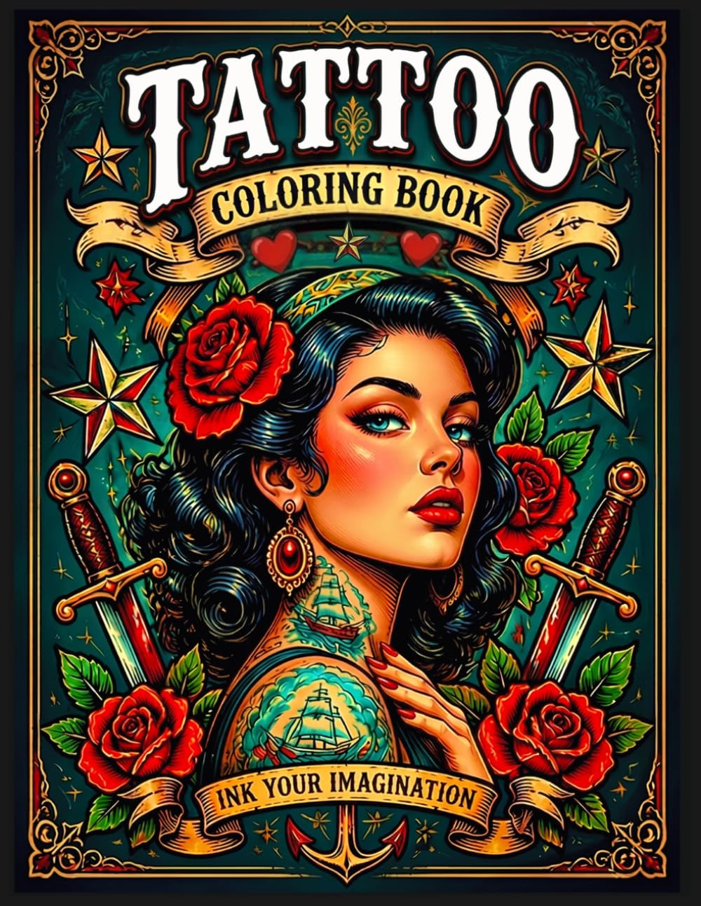 American Traditional Tattoo: Coloring Book with 50 Bold Flash Illustrations Inspired by Traditional Old School Art and Vintage Ink Culture