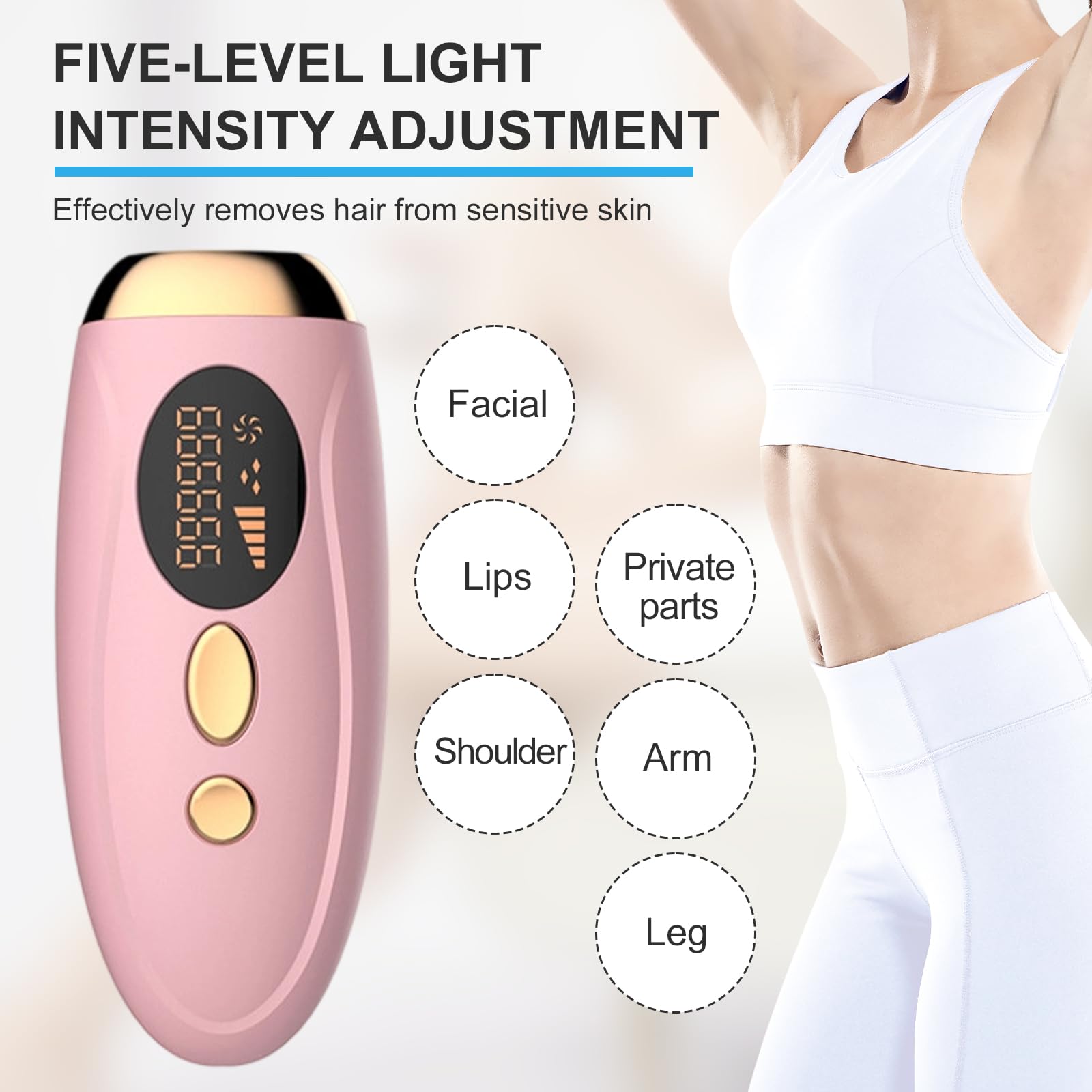 Geräte Haarentfernung Laser, Tragbares IPL Haarentfernung Gerät für Zuhause, Effiziente Ganzkörper-Haarentfernung mit Saphir Technologie, für Damen/Herren, Gesich, Körper, Beine, Achseln (Rosa)