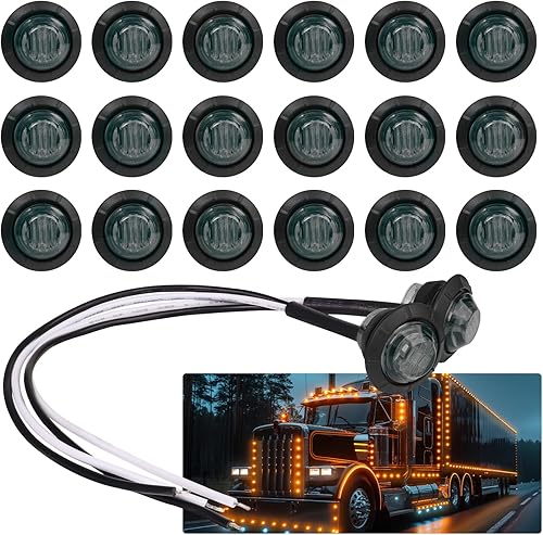 Miniatura 35 de TMH Paquete de 20 lentes ahumadas de 3/4 pulgadas LED blanco DC 12 V luz indicadora lateral redonda luz indicadora de liquidación lámpara de bala