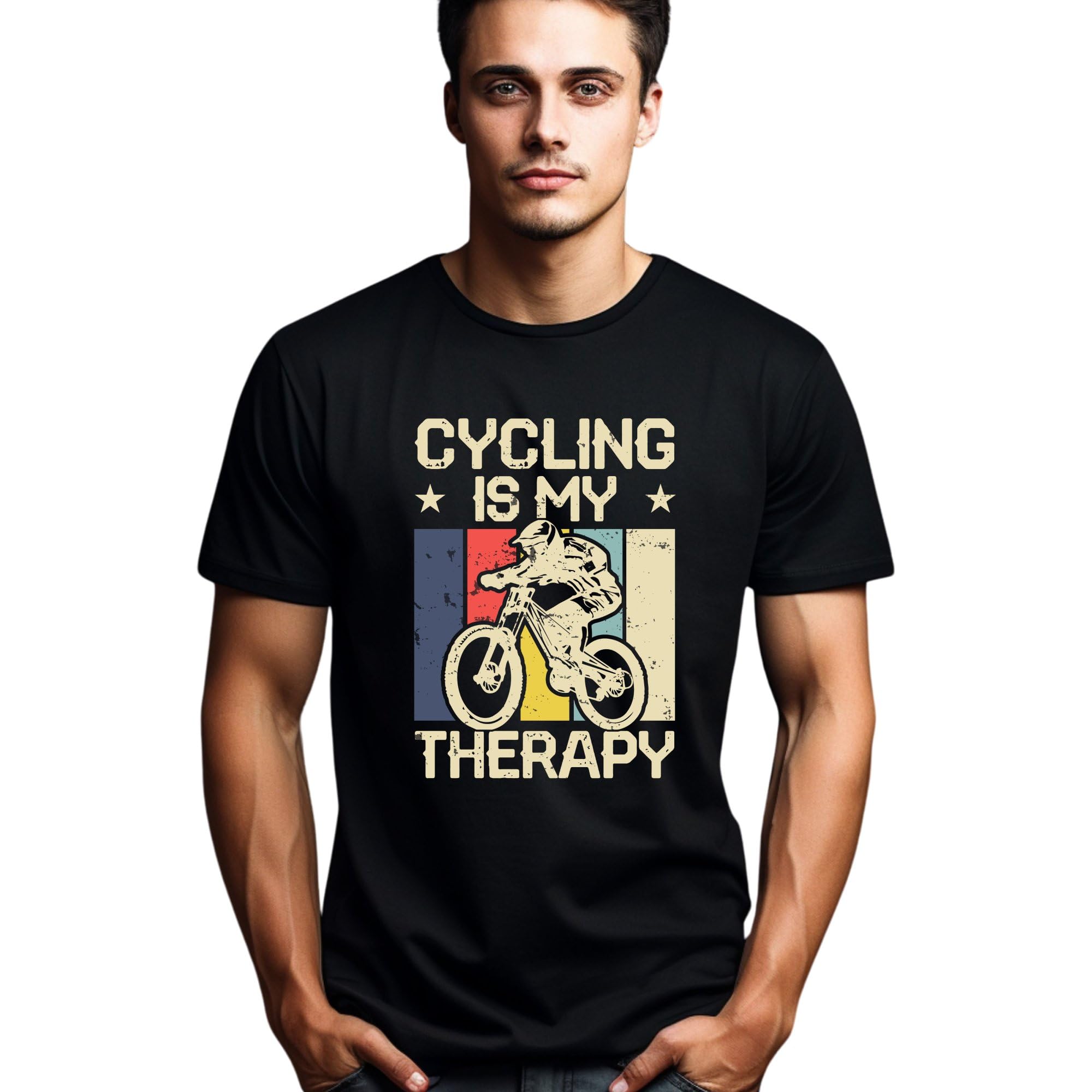 Seek Buy LoveVintage Cycling Therapy T-Shirt, Distressed Cyclist Graphic Tee, Retro Bike Lover Gift, Unisex Mountain Biking Shirt