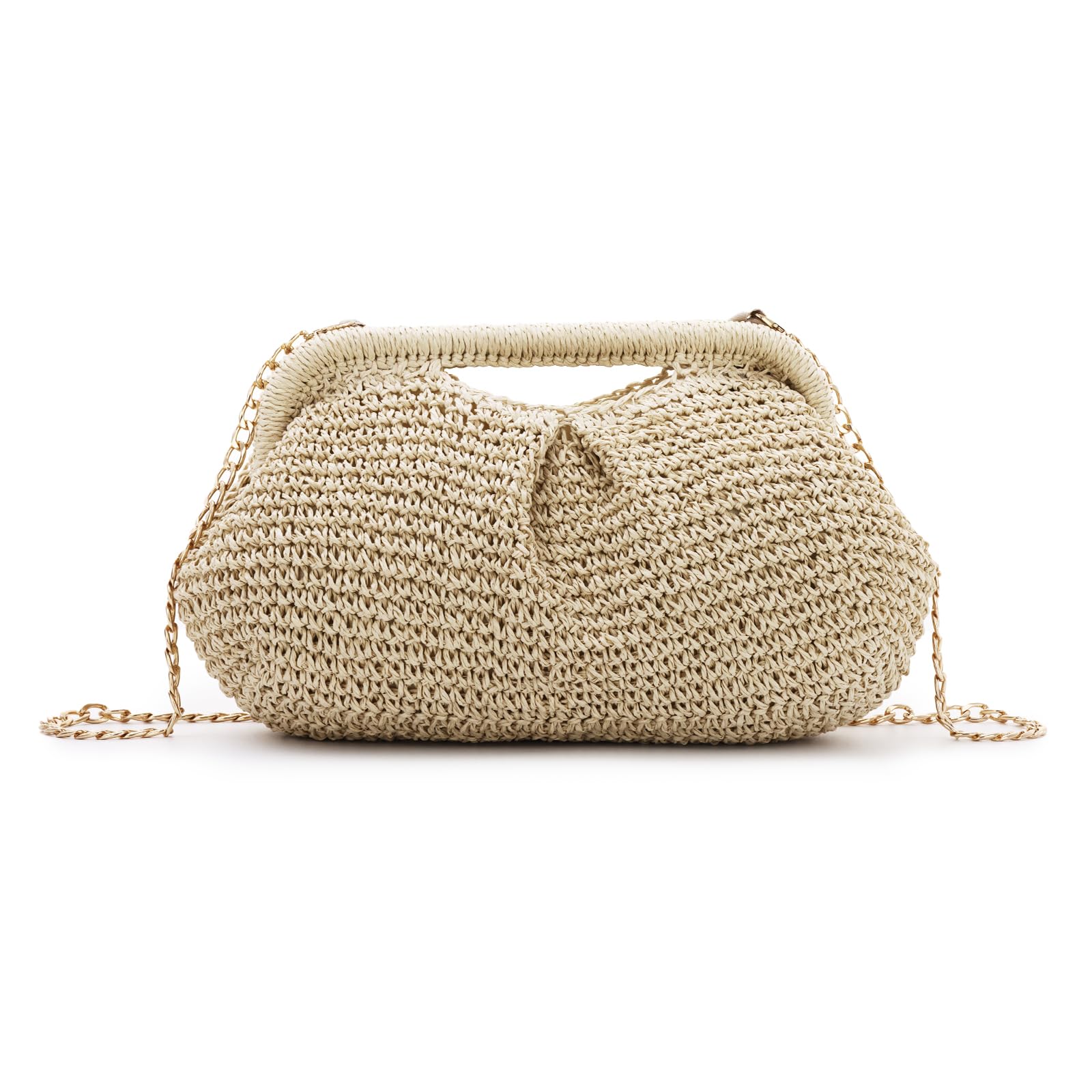 Bolso de Mano de Paja para Mujer Bolso de Playa de Verano Bolso Tejido Cloud Dumpling Bolso Bandolera para Viajes de Vacaciones