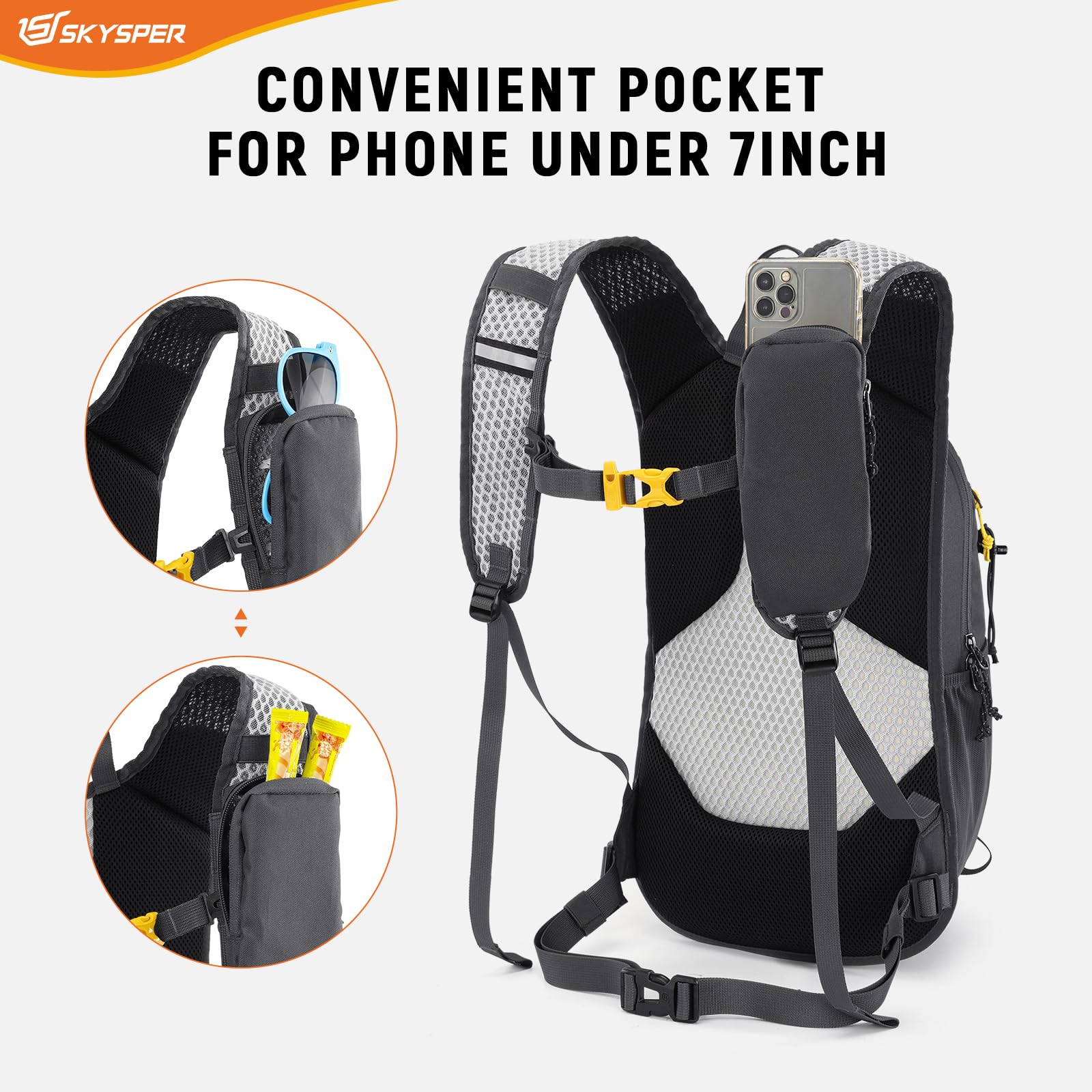 SKYSPER 15L Hiking Backpack Small Travel Daypack Breathable Lightweight Day Hike Bag with Shoulder Pocket Women Men(Grey)