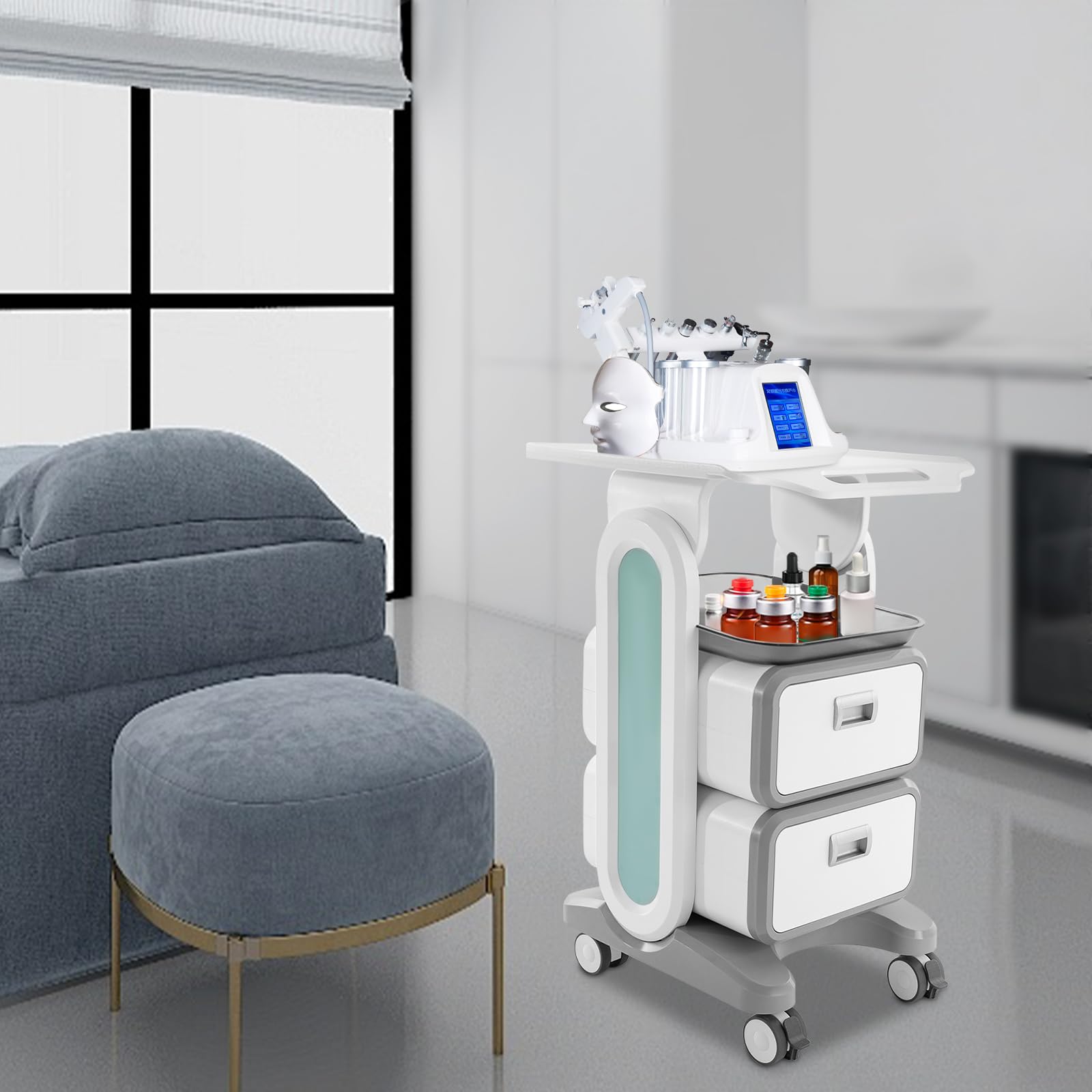 Medizinischer Wagen mit Schubladen, Kosmetikwagen, Medizinisch mit 4 Universelle Geräuscharme Räder, Medizinisch-dentaler Laborwagen, Gerätewagen mit Ablagefach