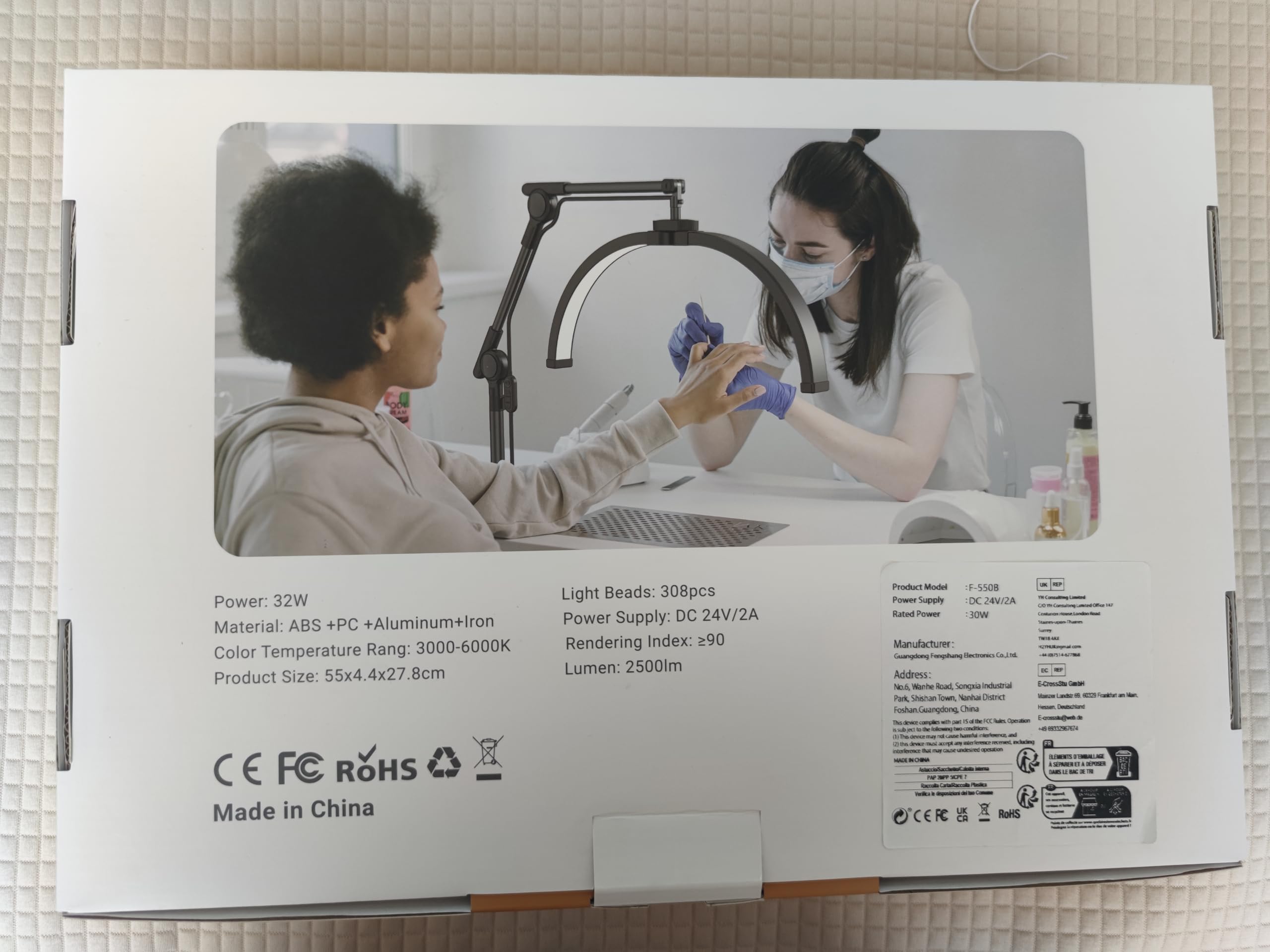 Lampa LED do rzęs, 50 cm, półksiężyc ze stojakiem na telefon, 3000-6500 K, światło do przedłużania rzęs, piękno światła do makijażu, paznokci, twarzy i tatuażu