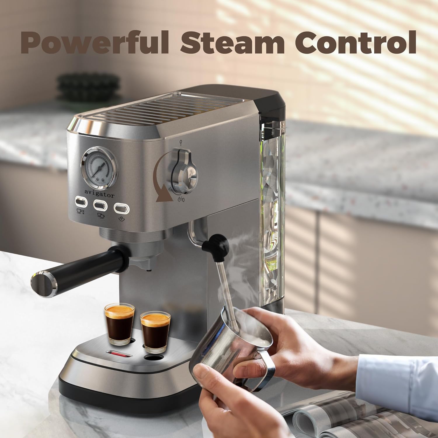 Coffee Espresso Machine 20 Bar, Cappuccino Coffee Makers with Milk Frother and Removable Water Tank, Stainless Steel Expresso Machines for Home