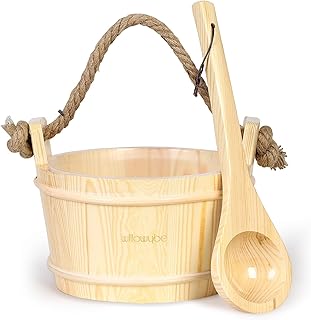 WILLOWYBE Handgefertigtes Saunakübel und Schöpflöffel aus Holz zur Körperentspannung und zum Schwitzen - Perfektes Sauna-Zubehör für Heimsaunen - Ideal für Freunde und Familie