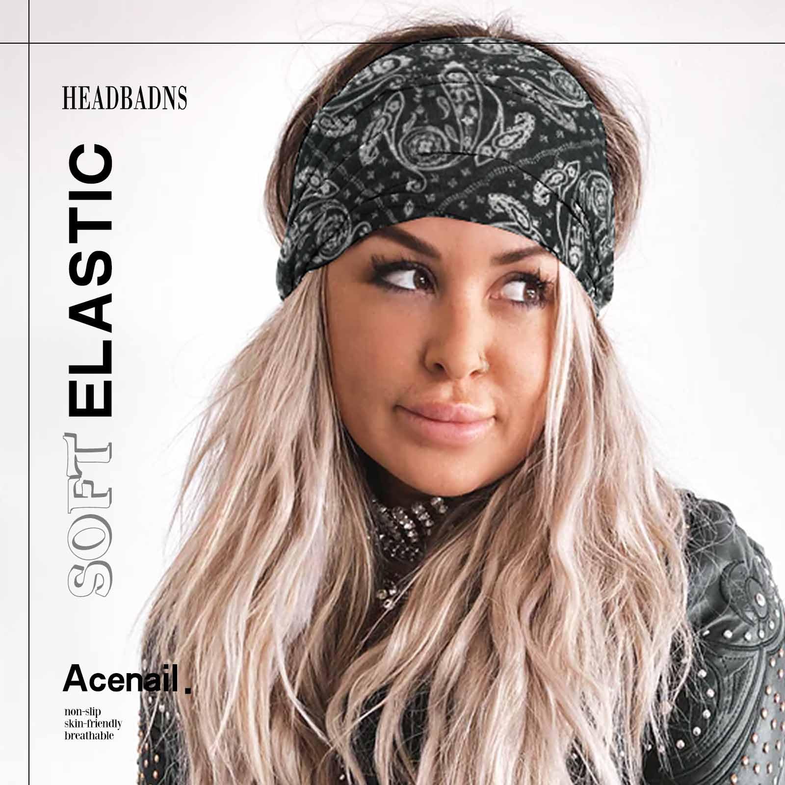 Acenail Diademas anchas para mujer, turbante bohemio, anudada, floral, elástica, antideslizante, para entrenamiento, yoga, bufandas, accesorios para el cabello de moda para mujeres y niñas, 4 piezas