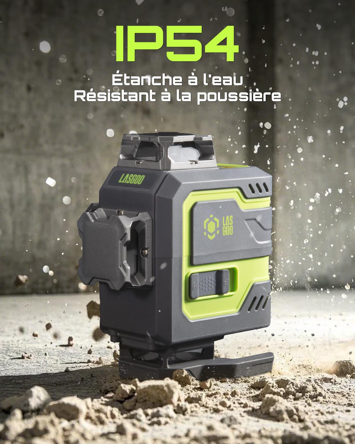 LasGoo LG-4D 16 Faisceau Vert 4x360° Niveau Laser, Auto-Nivelant avec Disposition Horizontale et Verticale, Idéal pour la Construction et la Pose de Cadres, Support Pivotant Magnétique Inclus