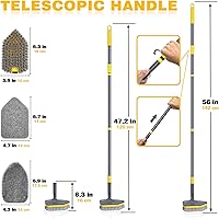 Vista 6 de Cepillo de ducha con mango largo para limpieza, cepillo de ducha extensible 3 en 1 de 56 pulgadas, accesorio intercambiable para limpiar la pared